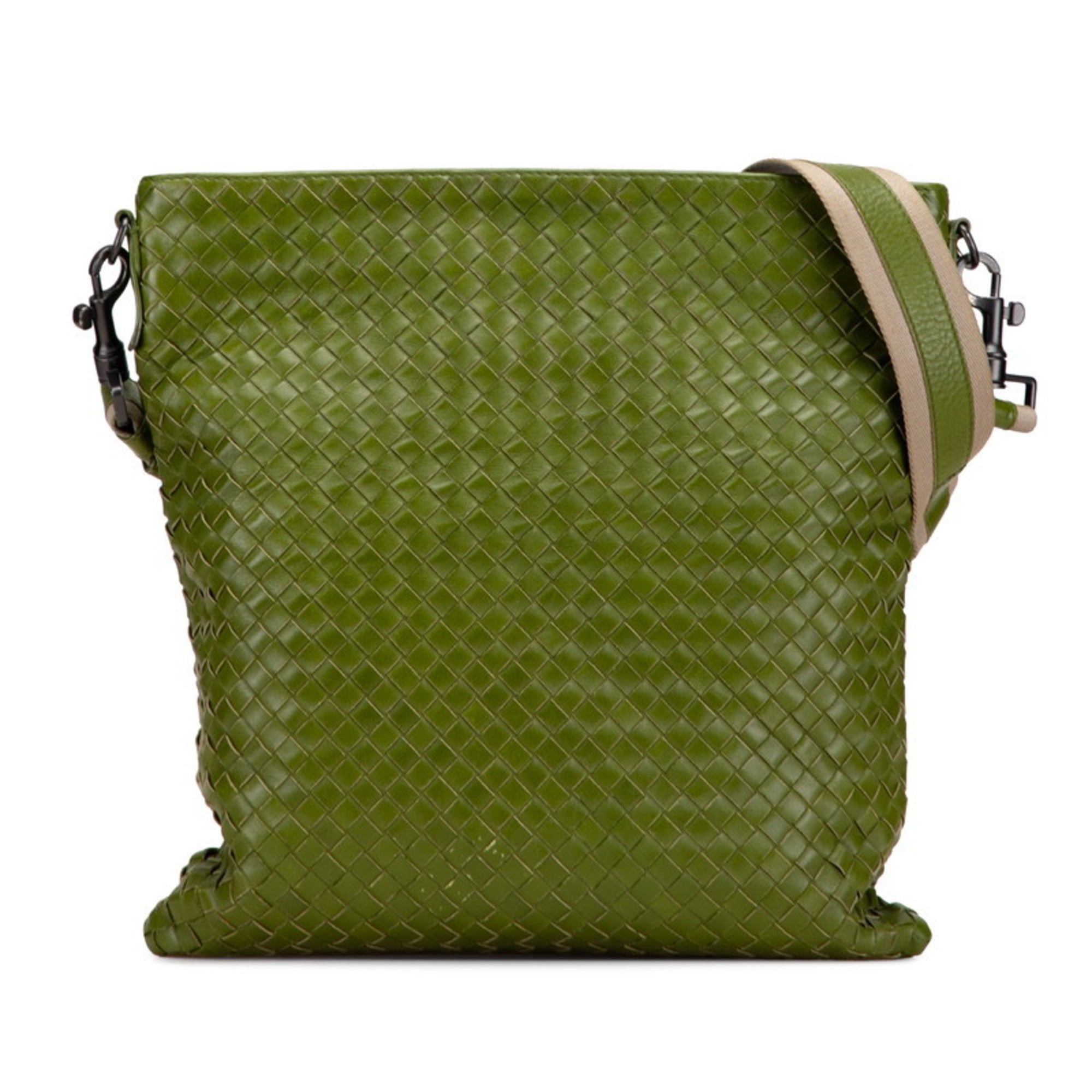 Bottega Veneta Intrecciato Crossbody Shoulder Bag in Green Leather for Women