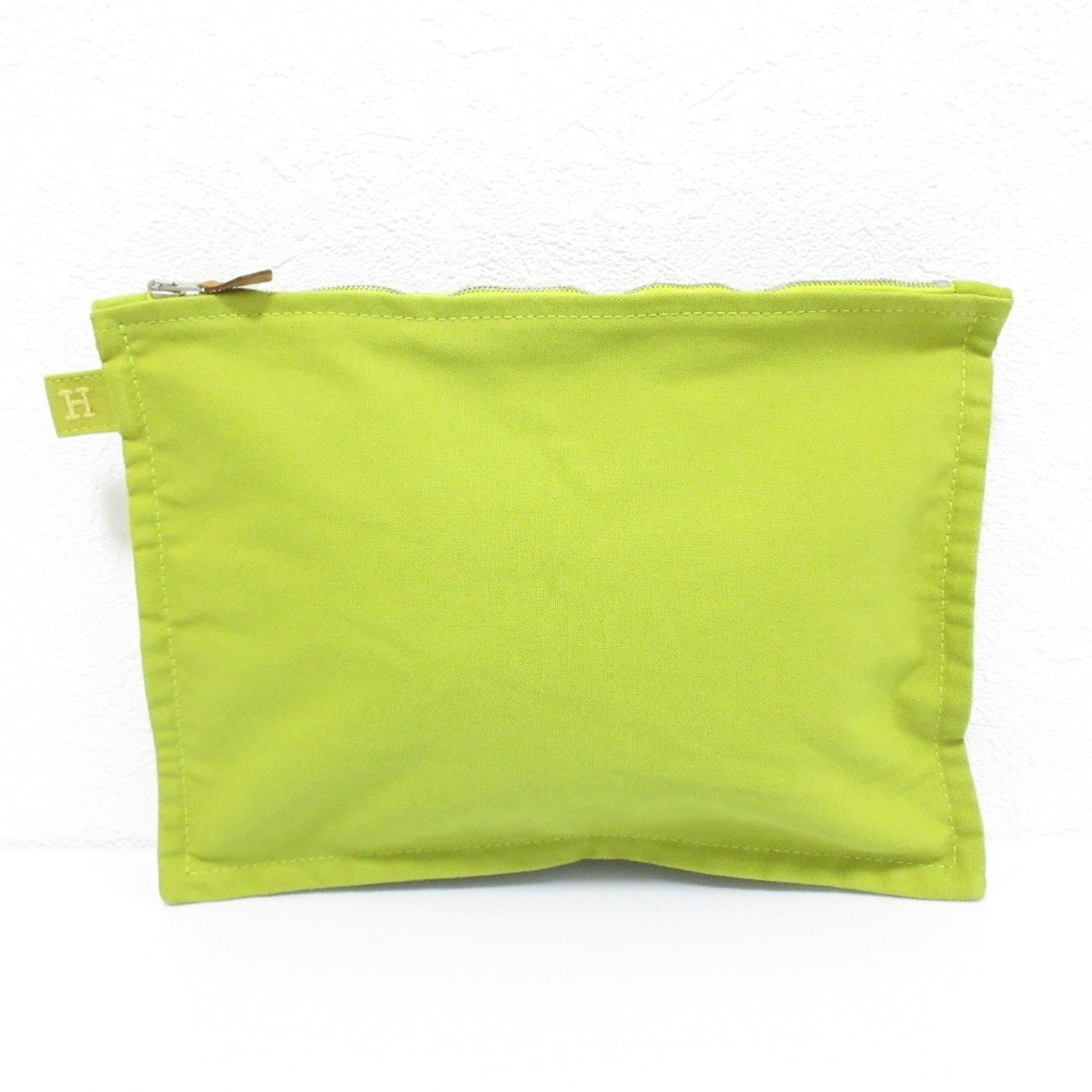 HERMES Bora Canvas Pouch, Yellow-Green, Women’s
