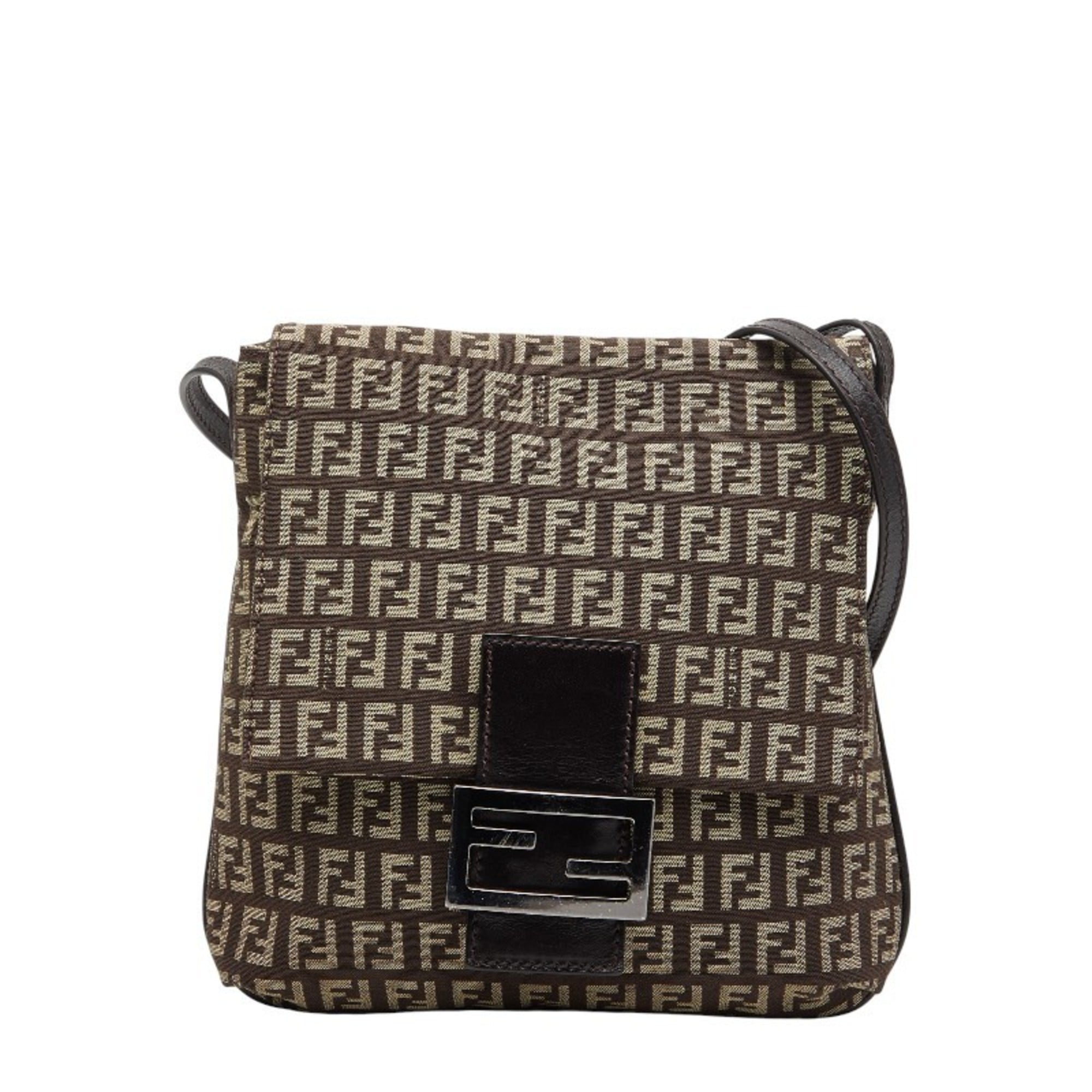 Fendi Zucchino Shoulder Bag in Brown Canvas and Leather for Women