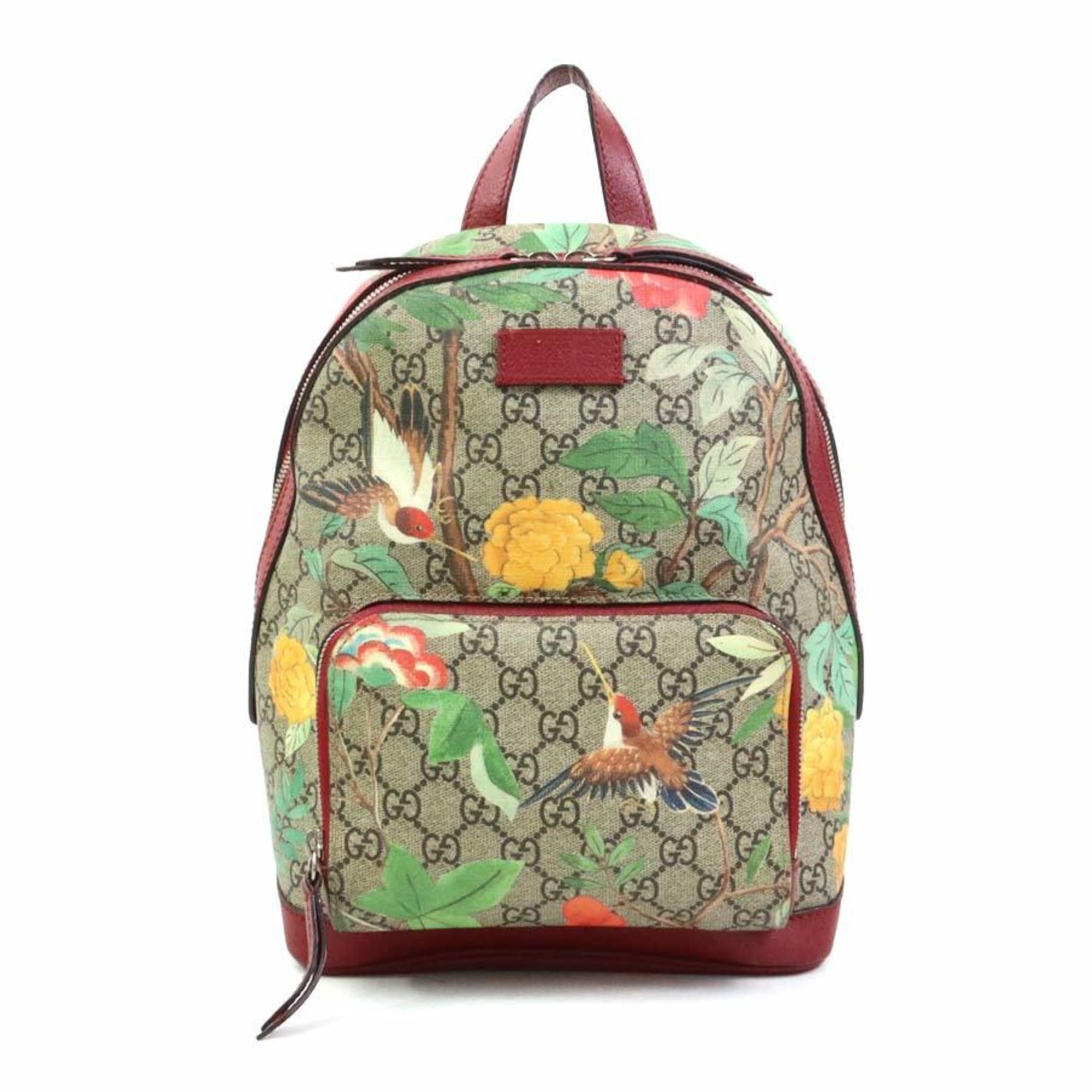 Gucci GG Supreme Canvas and Leather Backpack in Beige, Brown, Red, Multicolor, Women’s, 427042 e60636a