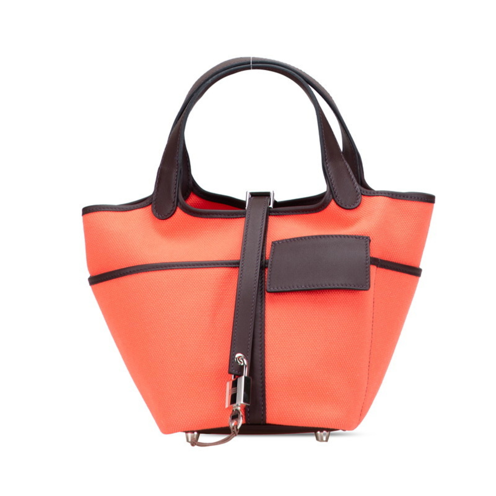 Hermes HermÃ¨s Picotin Lock Cargo PM Handbag in Rose Texas, Rouge Serie, Swift, and Toile GoÃ©lan. Women’s.