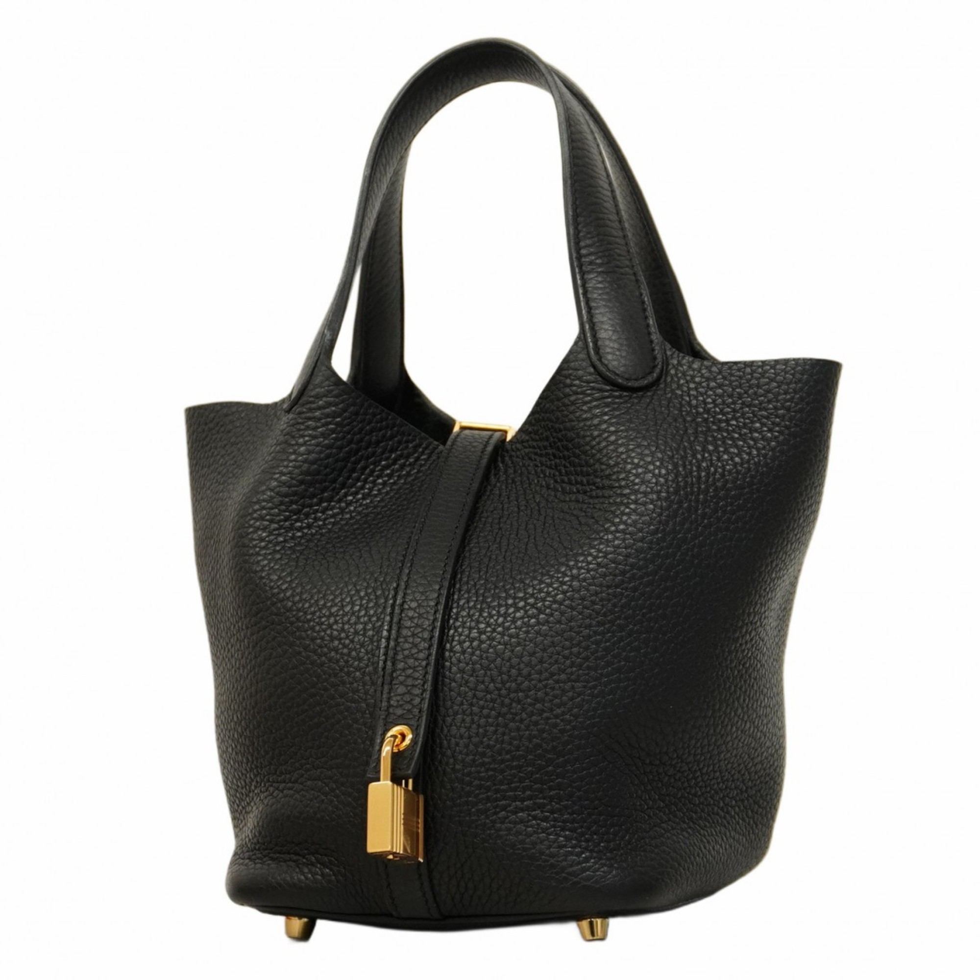 Hermes HermÃ¨s Picotin Lock PM Handbag in Taurillon Clemence Leather, Black, with D Stamp, Women’s