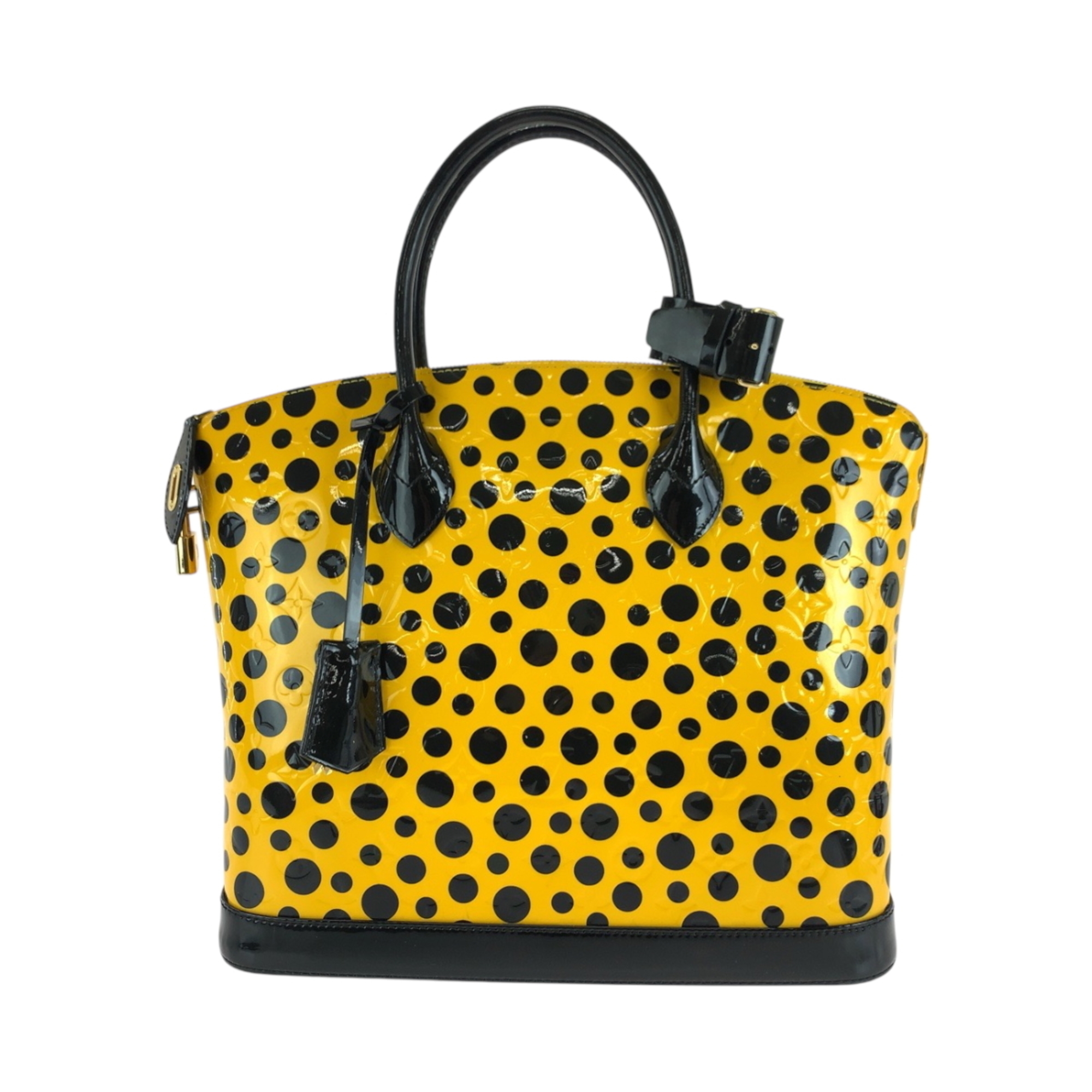 LOUIS VUITTON Louis Vuitton Lockit MM Jaune Yellow Black Gold Hardware Patent Leather M91398 Handbag for Women