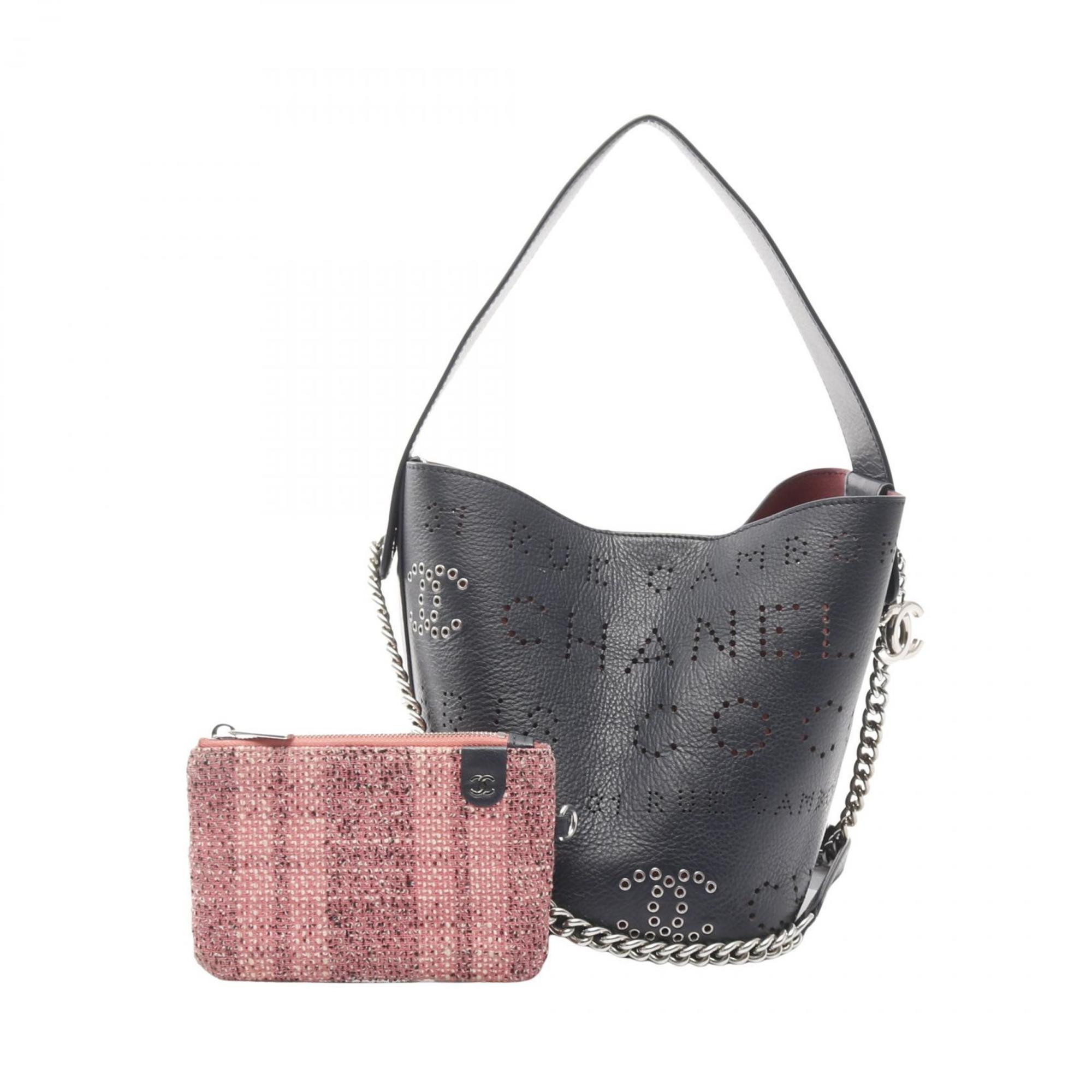 Chanel CHANEL Punching Logo Coco Mark Shoulder Bag Leather Women’s Navy