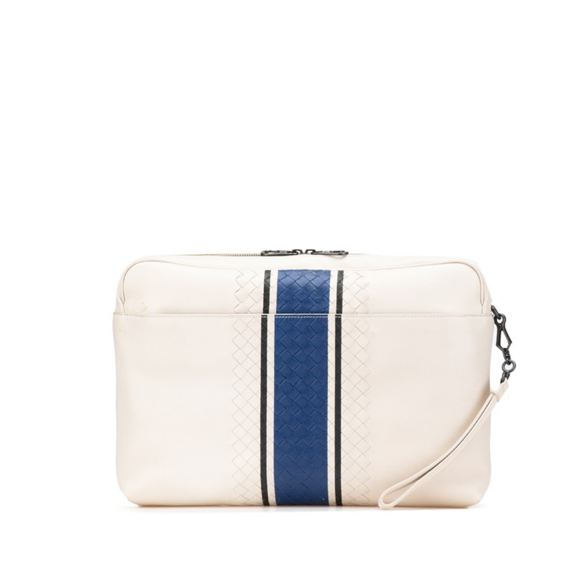 Bottega Veneta Intrecciato Clutch Bag White Leather Women’s BOTTEGAVENETA
