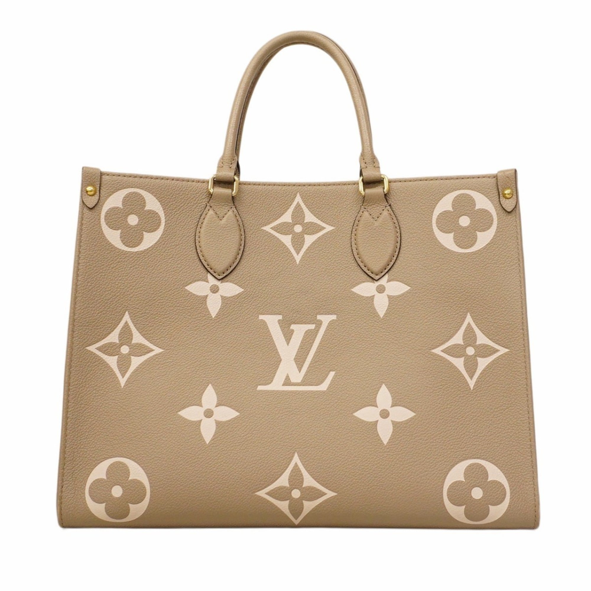 Louis Vuitton Monogram Empreinte Two-Tone On-the-Go MM Handbag M45494 Tourterelle Creme 2-Way Bag for Women P1920288