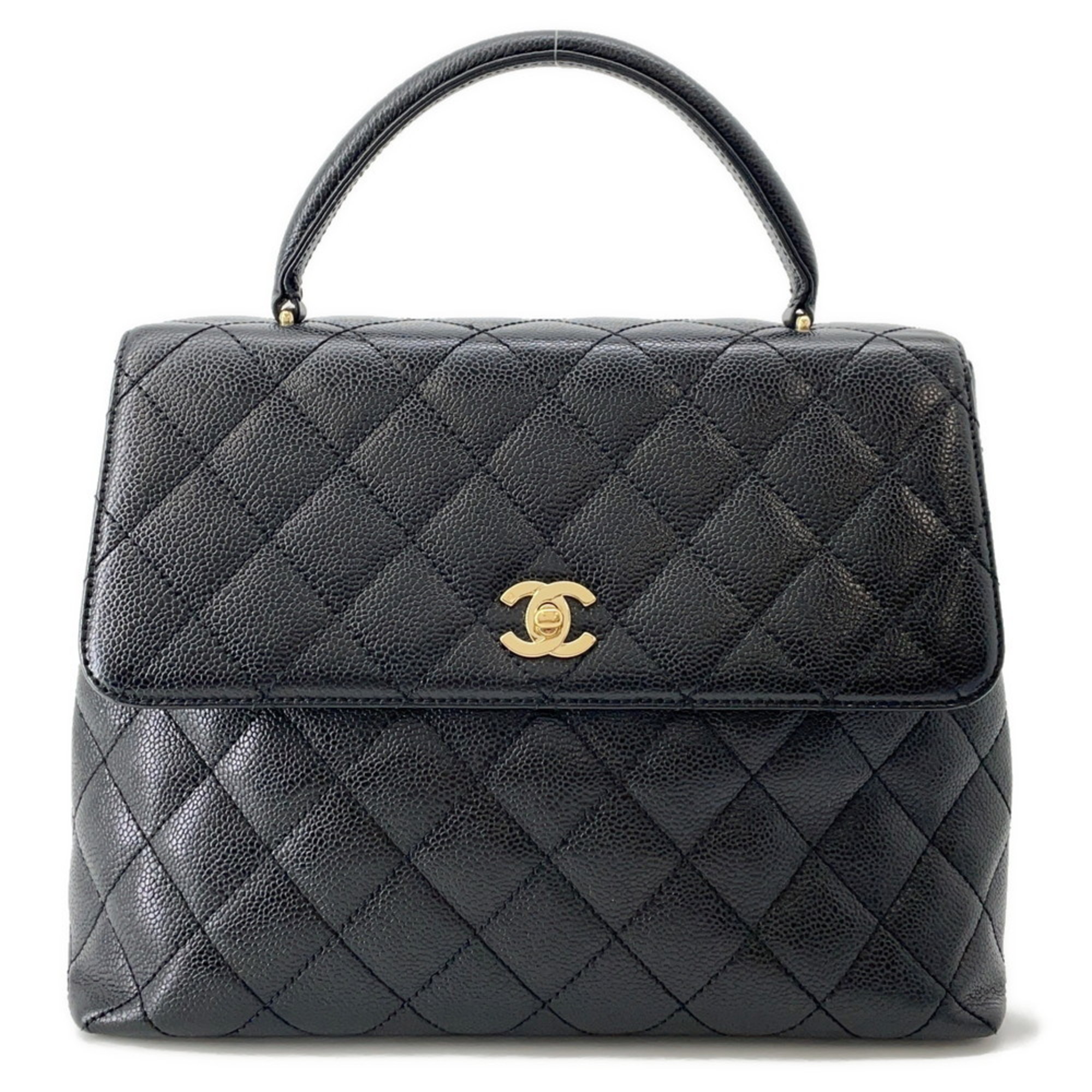 CHANEL Matelasse Coco Mark Caviar Leather Handbag A12397 Black