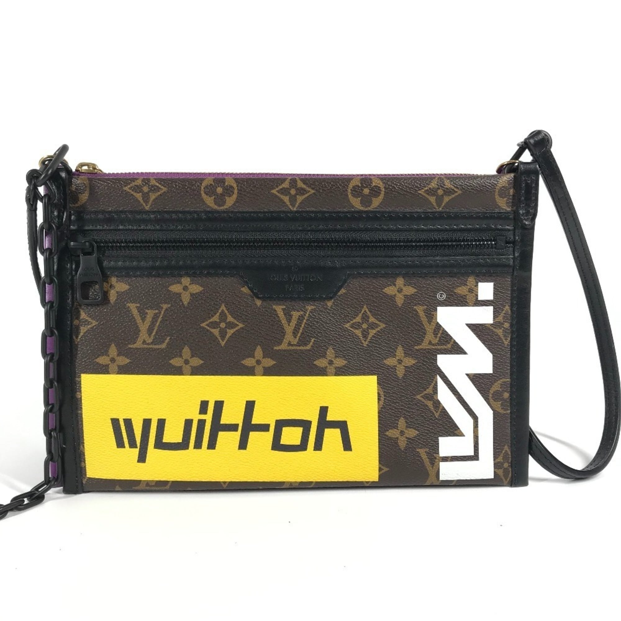 LOUIS VUITTON M44641 Monogram Logo Story Flat Messenger Pochette Shoulder Bag in Canvas, Unisex, Brown