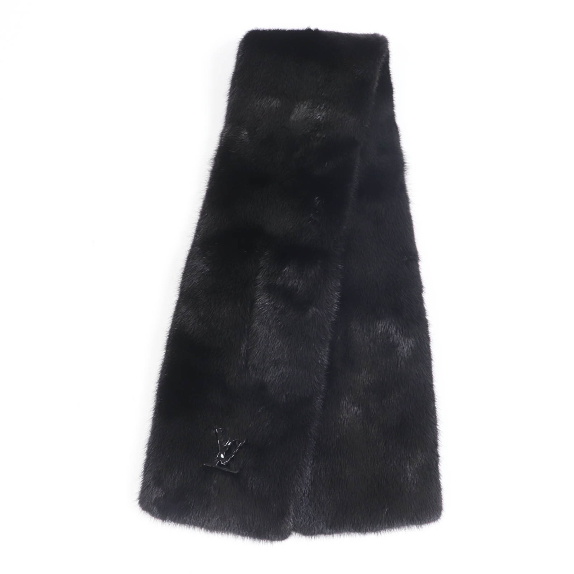LOUIS VUITTON 2022 Louis Vuitton M77961 LV Ahead Scarf with Logo, Mink Fur Shawl/Tippet, Black, Box, Made in Italy, Women’s