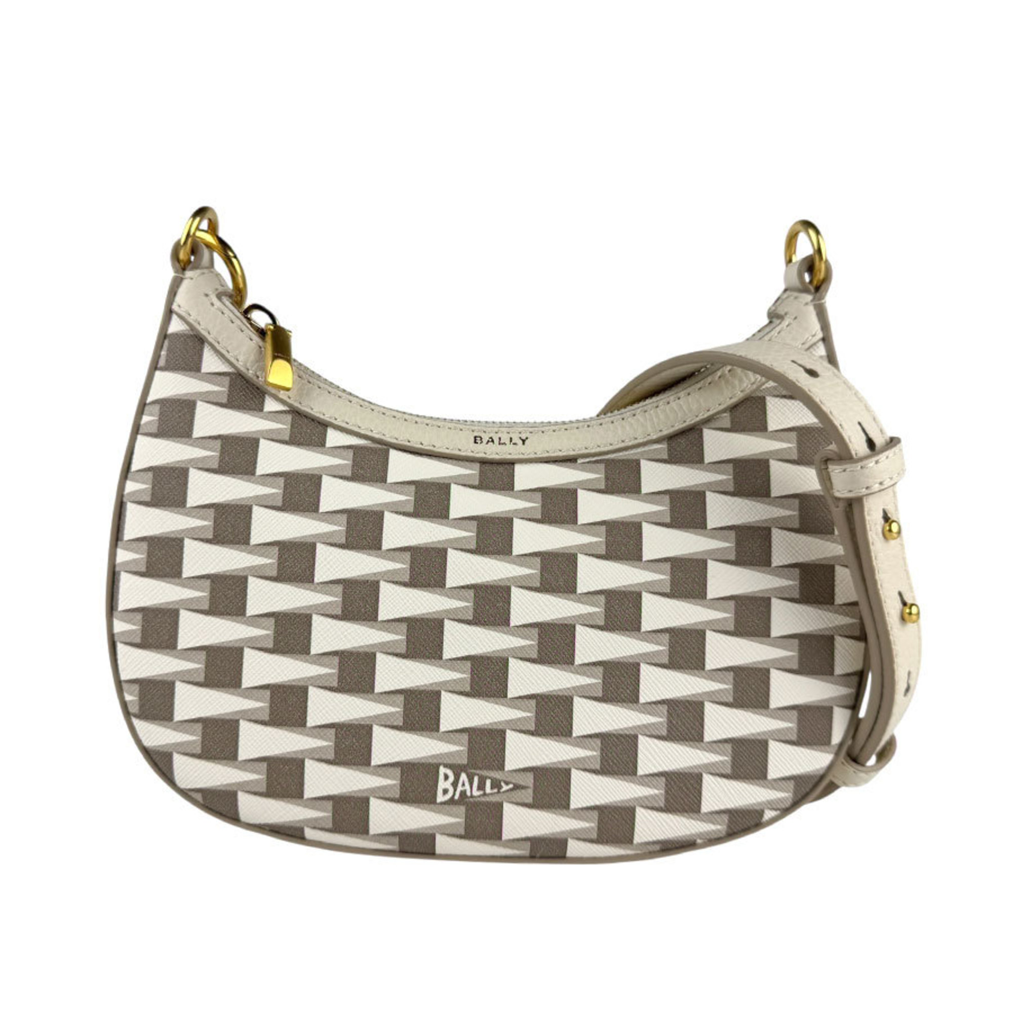 Bally Women’s Leather Shoulder Bag in Off-White, Brown, and Gold (z7014)