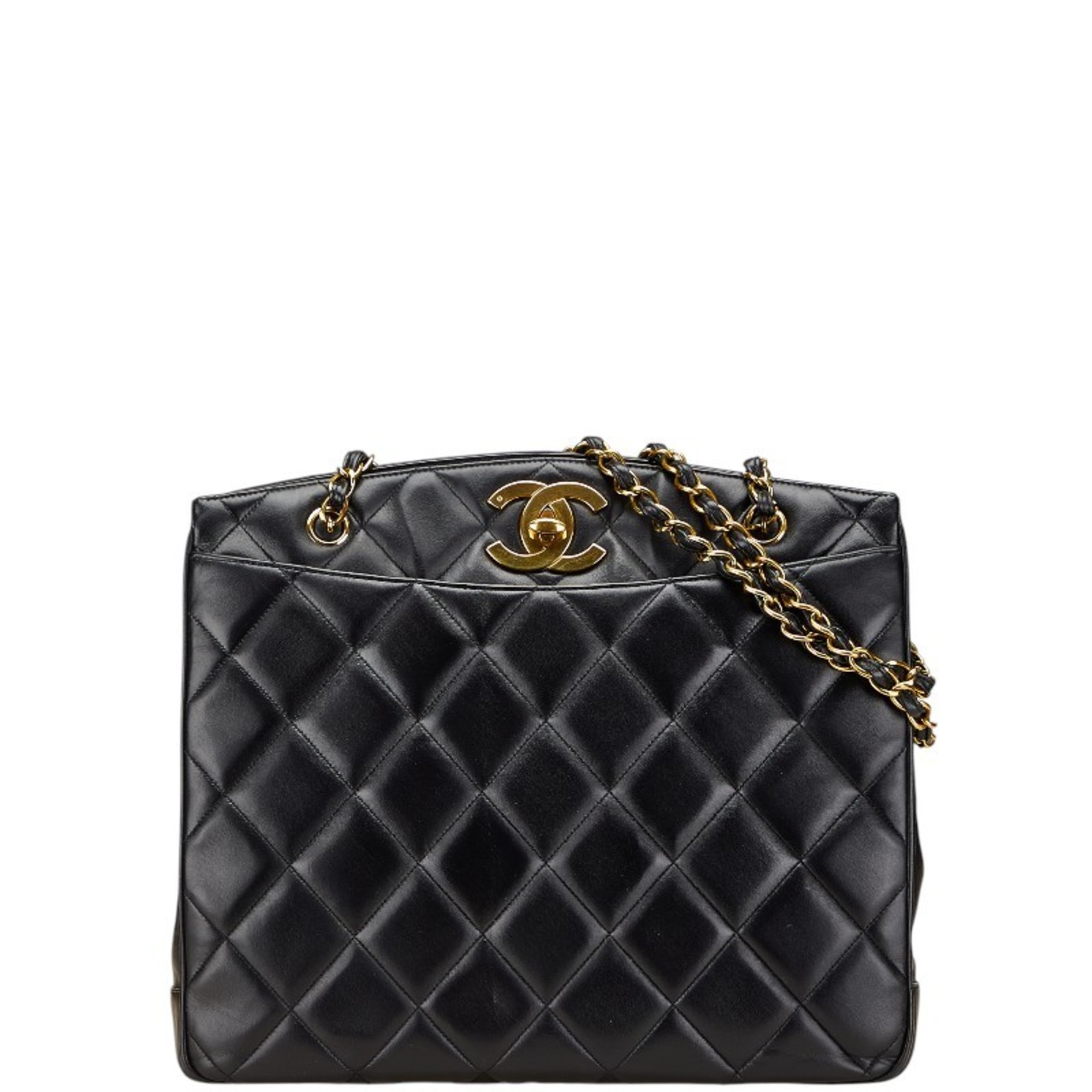 CHANEL Matelasse Coco Mark Chain Shoulder Bag Tote Black Lambskin Women’s