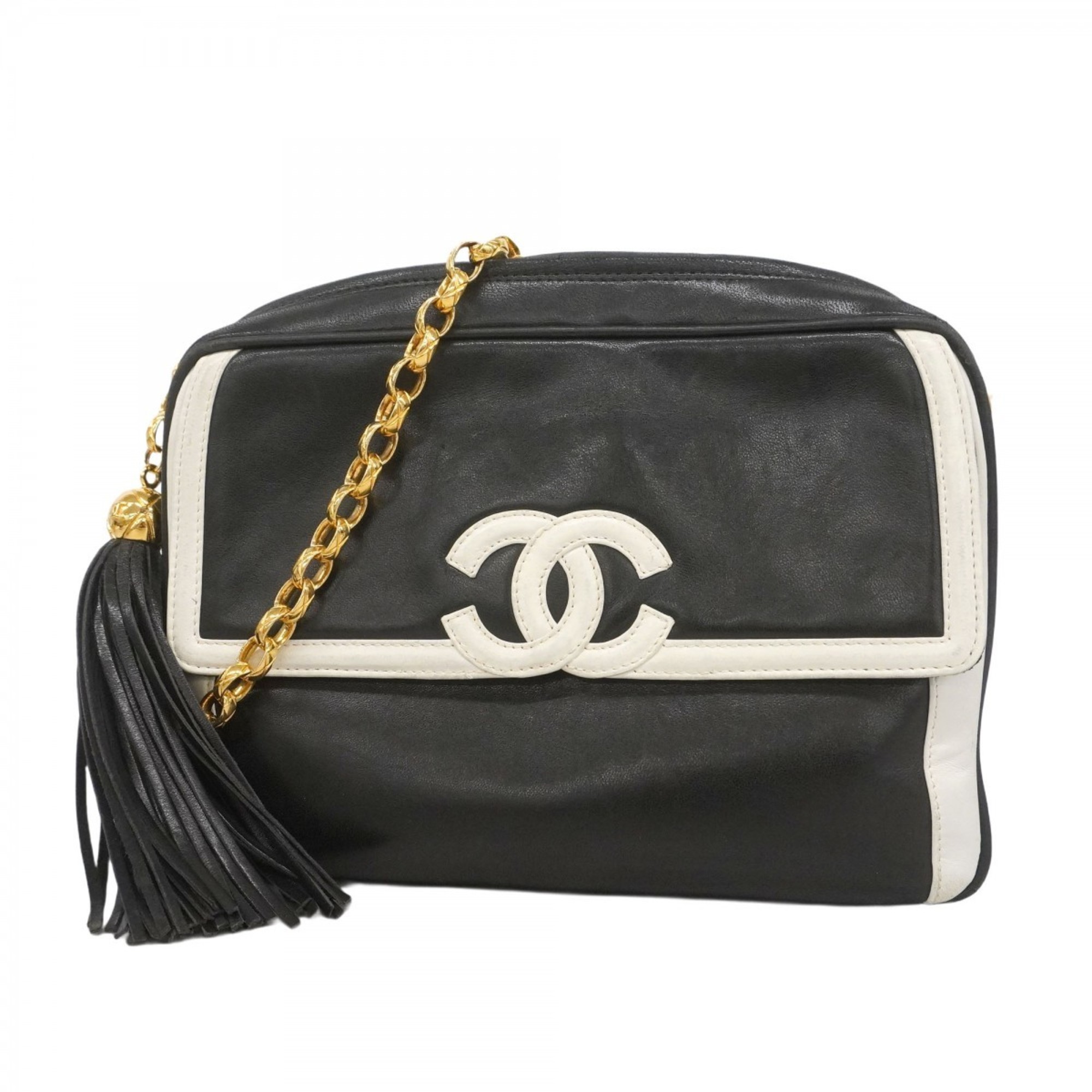 Chanel Shoulder Bag with Chain Bag, Lambskin, Black and White, Women’s