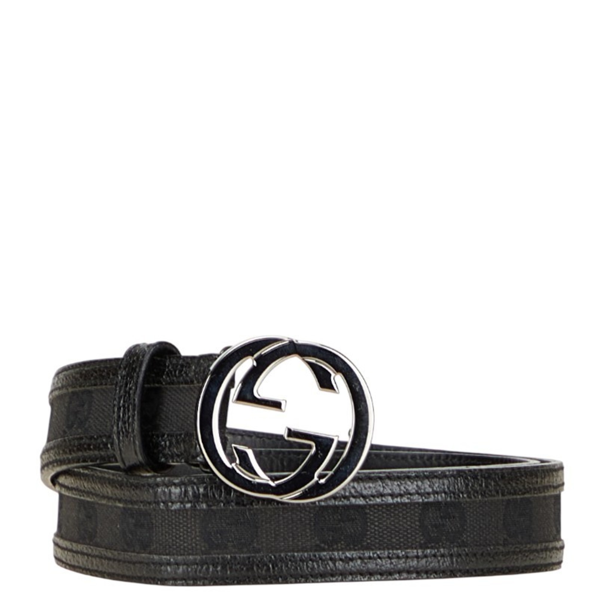 Gucci GG Canvas Interlocking G Belt 80.32 114874 Black Silver Leather Women’s GUCCI