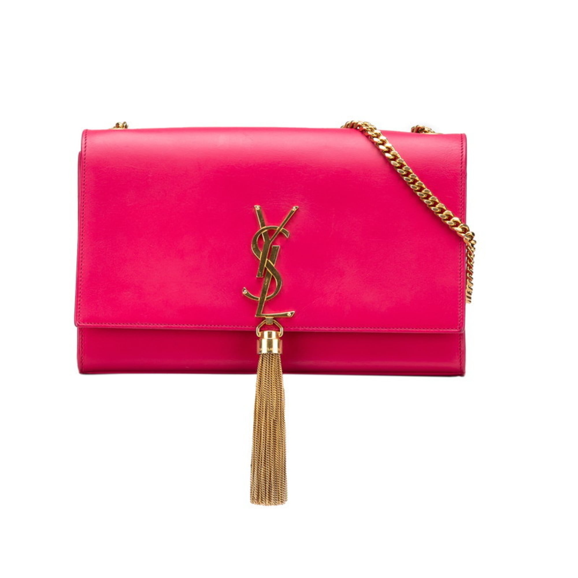 Saint Laurent YSL Monogram Tassel Kate Medium Chain Shoulder Bag 354119 in Pink Gold Leather for Women