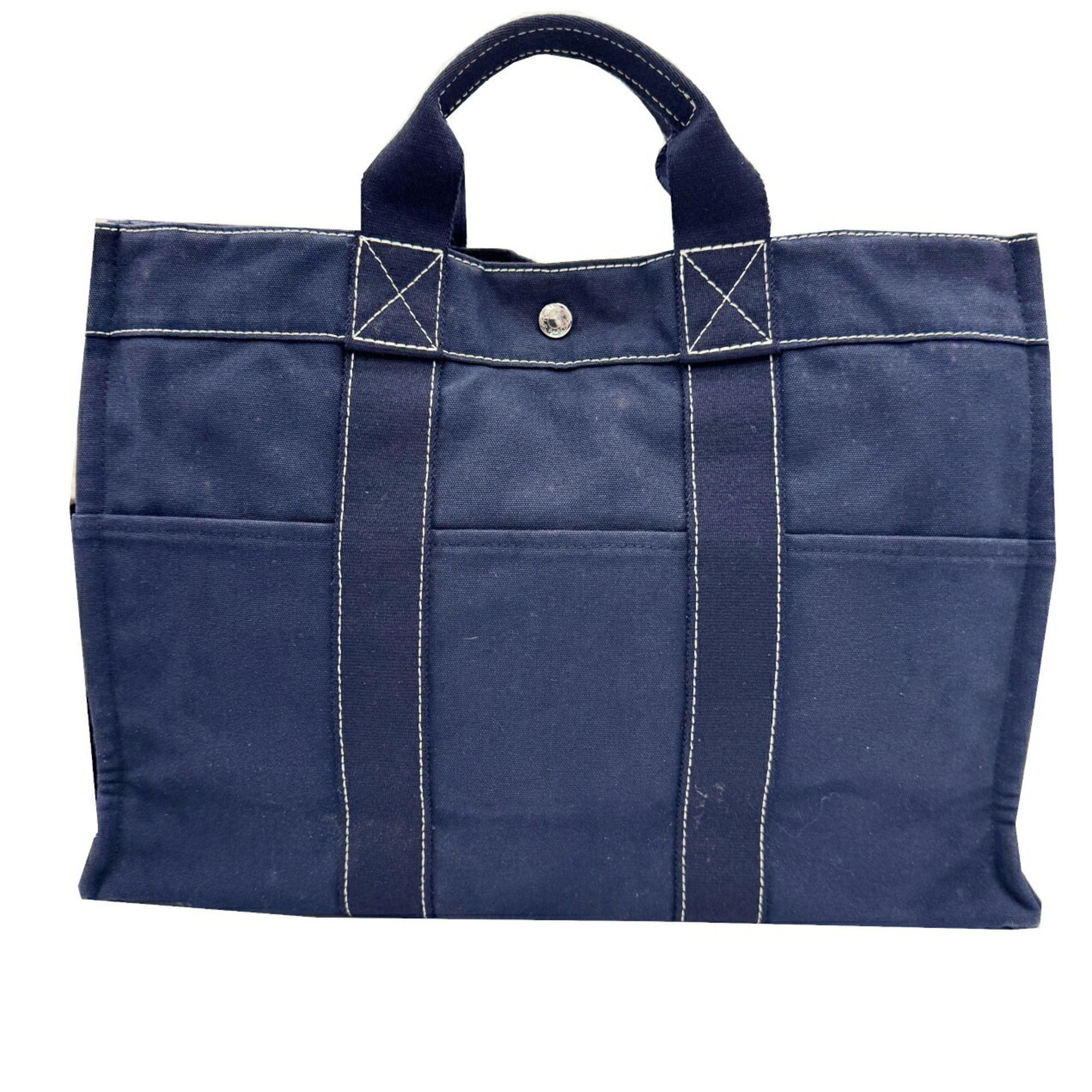 HERMES Deauville MM Canvas Navy Handbag for Men and Women
