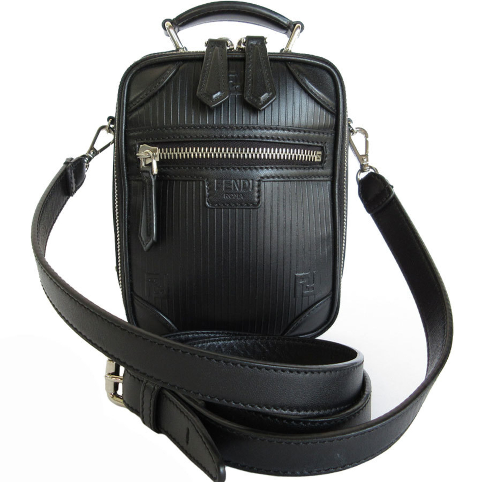 FENDI shoulder bag handbag leather black silver men’s s0083f