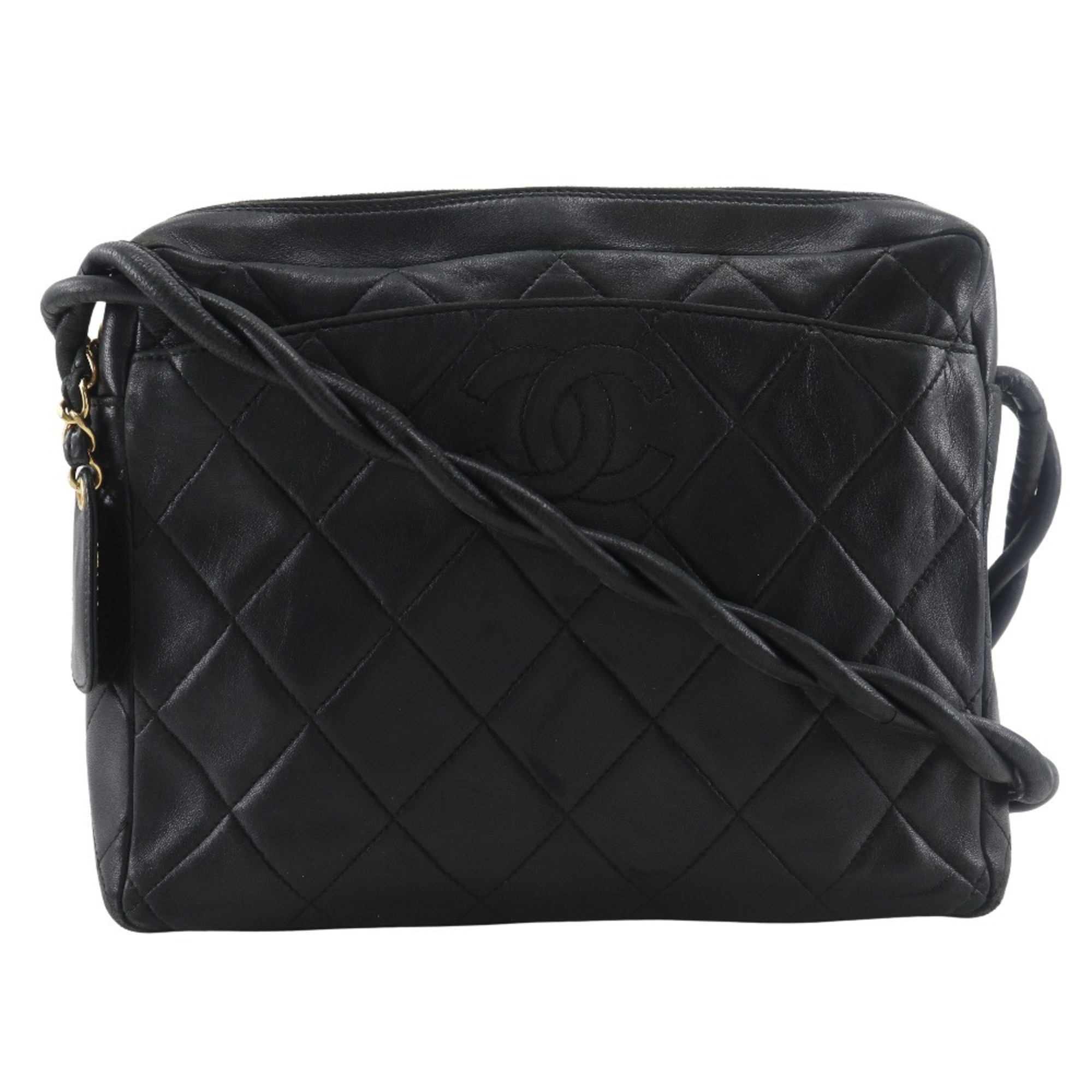 CHANEL Matelasse COCO Mark Shoulder Bag, Rope Lambskin, Black, Women’s