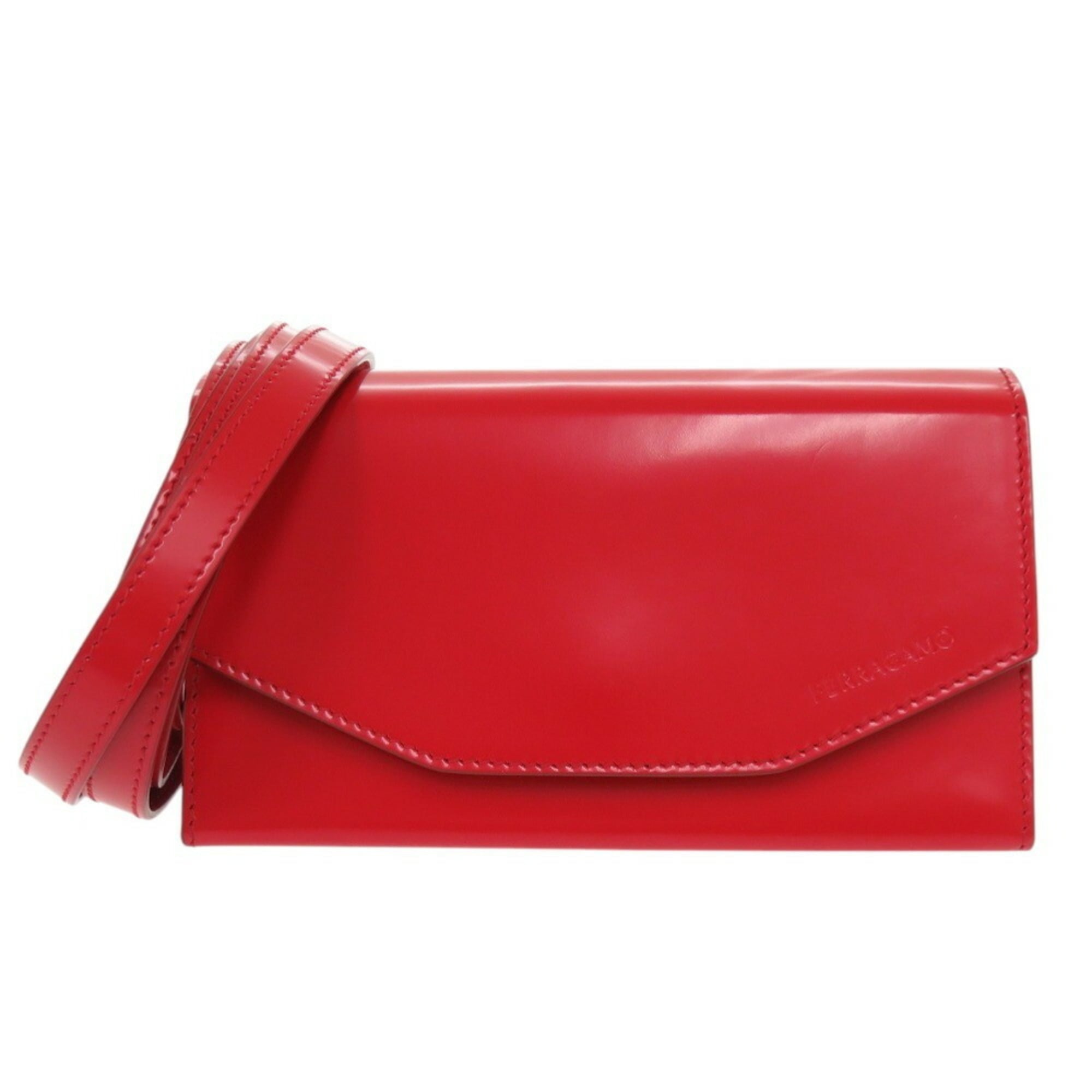 Salvatore Ferragamo 241266 Calf Red Shoulder Bag Clutch 0195Salvatore