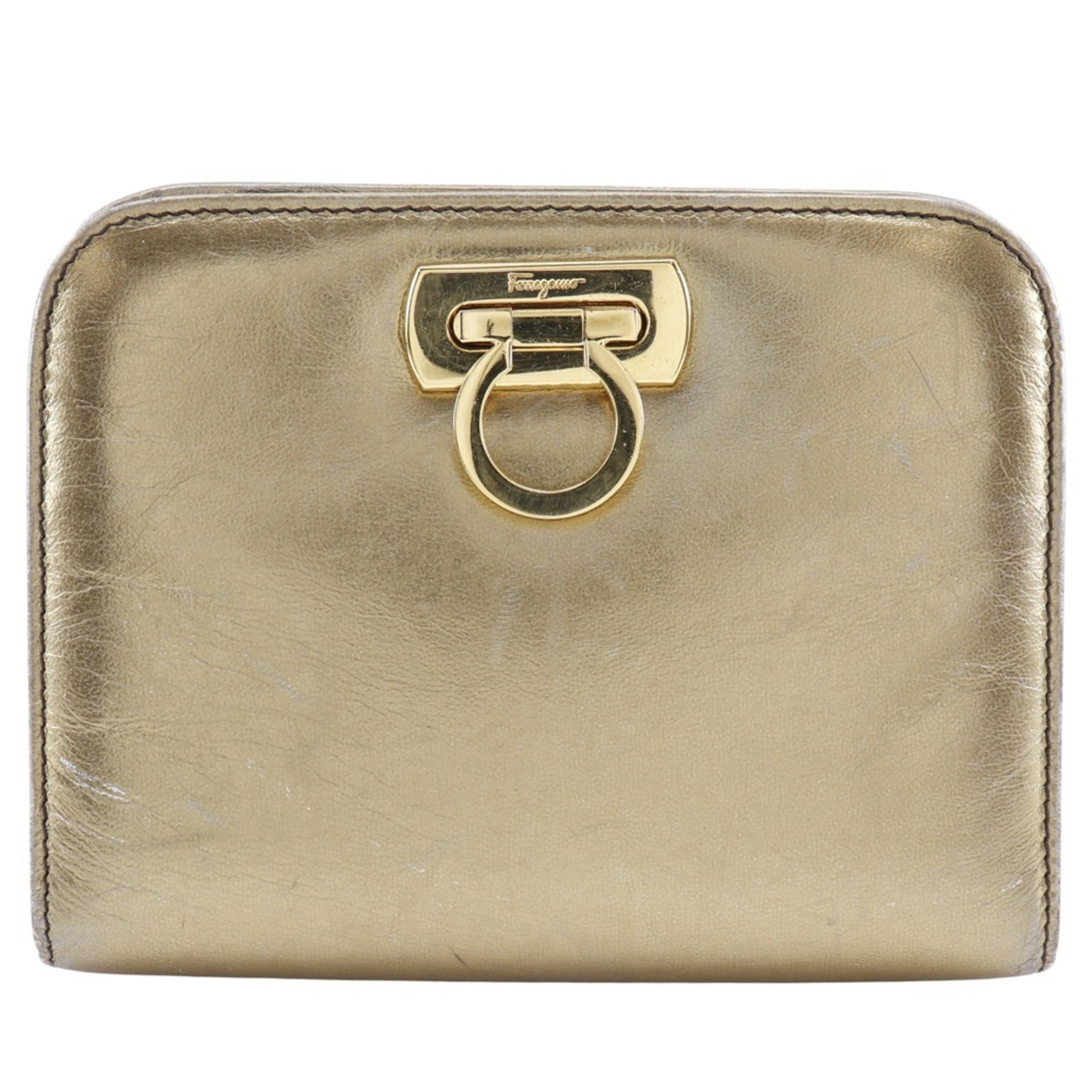 Salvatore Ferragamo Chain Shoulder Bag Gancini Clutch AQ214734 Calf Gold 2way ChainShoulder Women’s