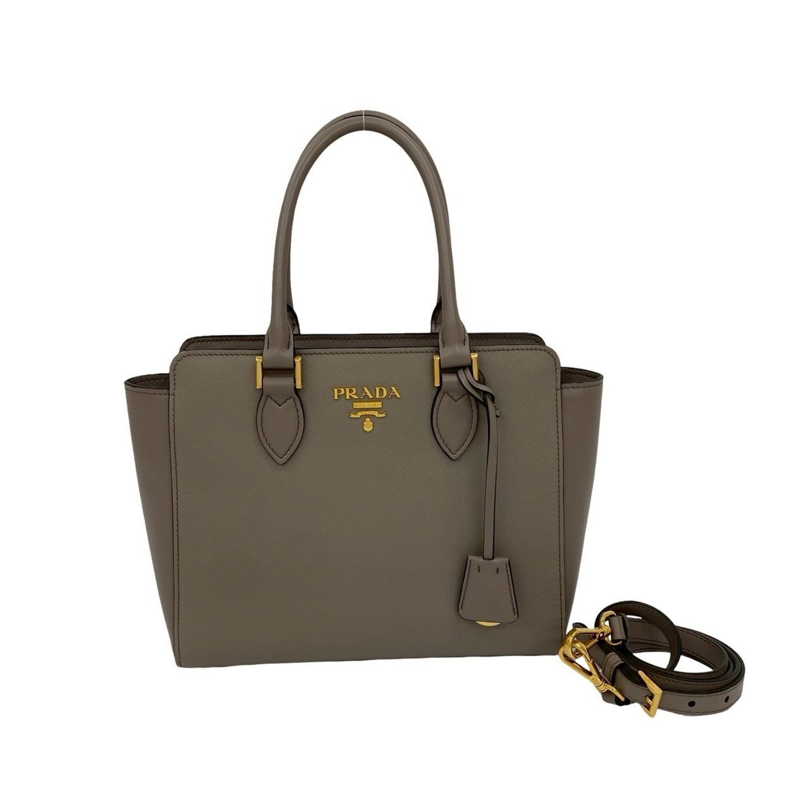 PRADA Prada logo hardware, Saffiano leather, genuine leather 2-way handbag, mini Boston bag, shoulder gray 24508