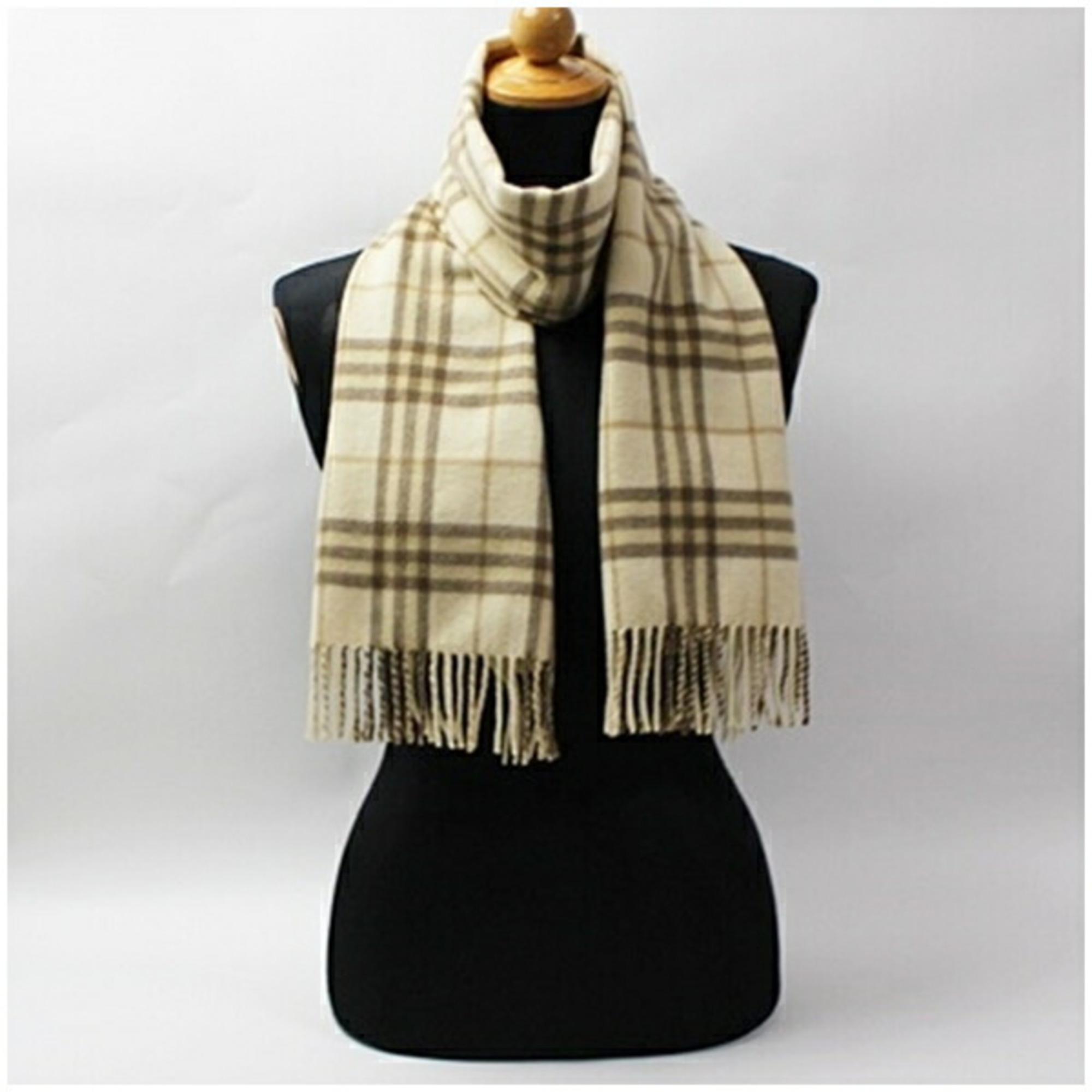 Burberry Cashmere Scarf, Beige x Check, 144 31 cm, Men’s and Women’s