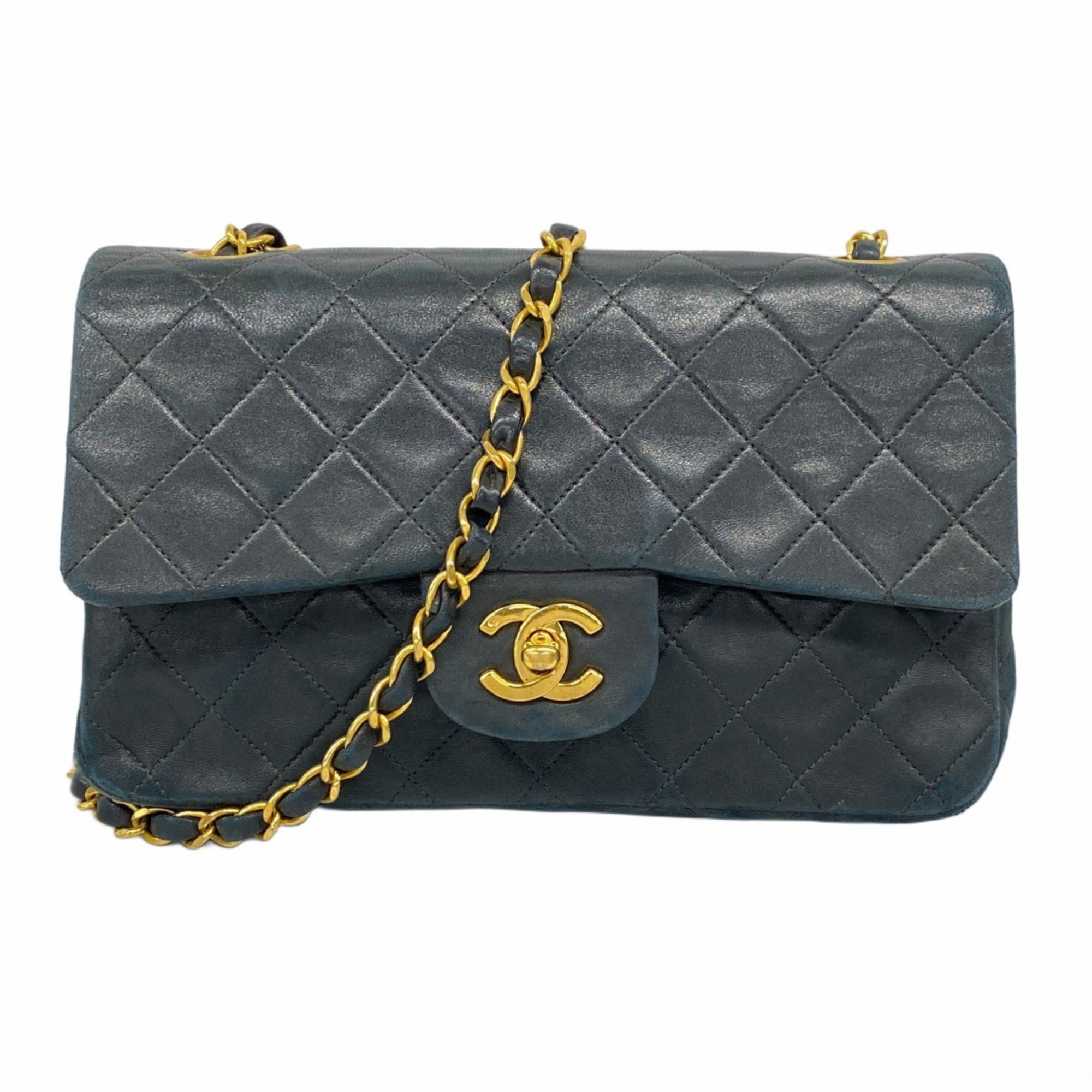 Chanel Matelasse Shoulder Bag with Double Flap and Chain, Lambskin, Black, Women’s