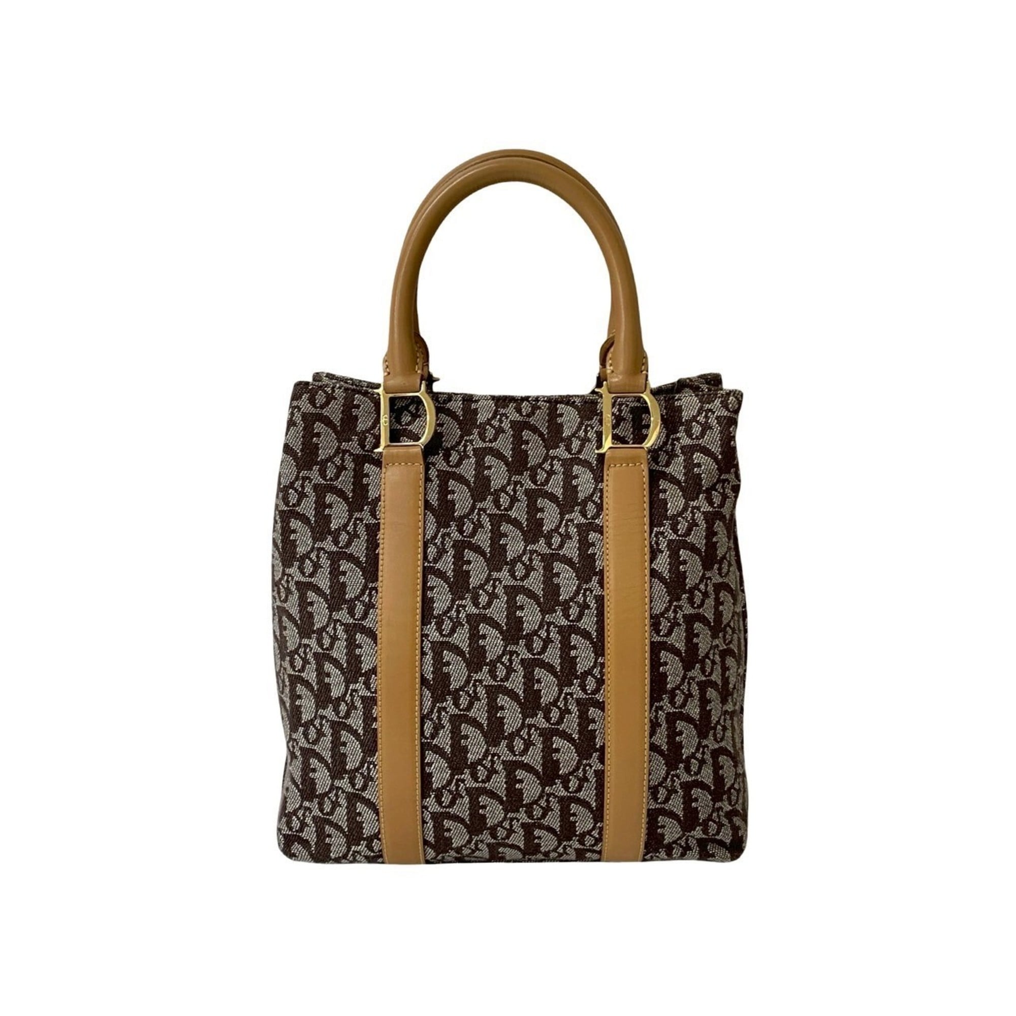 Christian Dior Trotter Pattern Leather Canvas Handbag Brown 29699