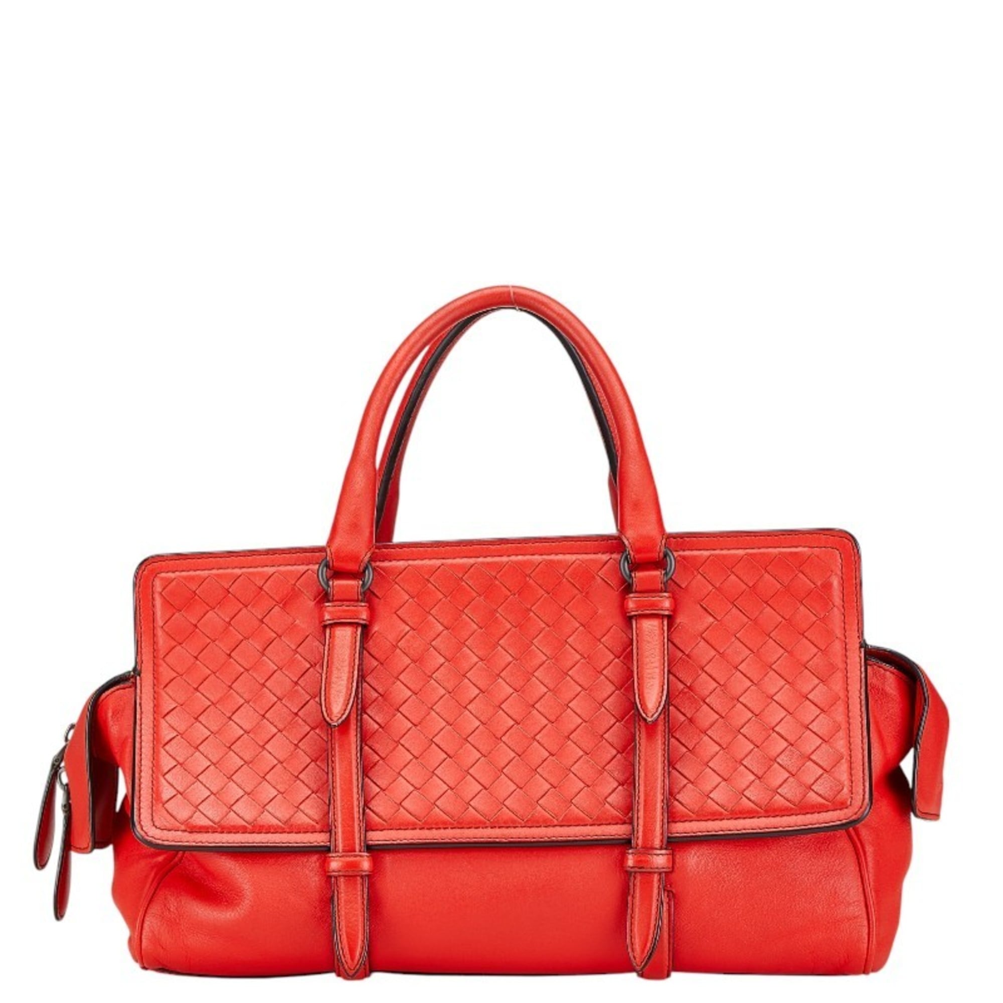 Bottega Veneta Intrecciato Handbag Red Leather Women’s BOTTEGAVENETA