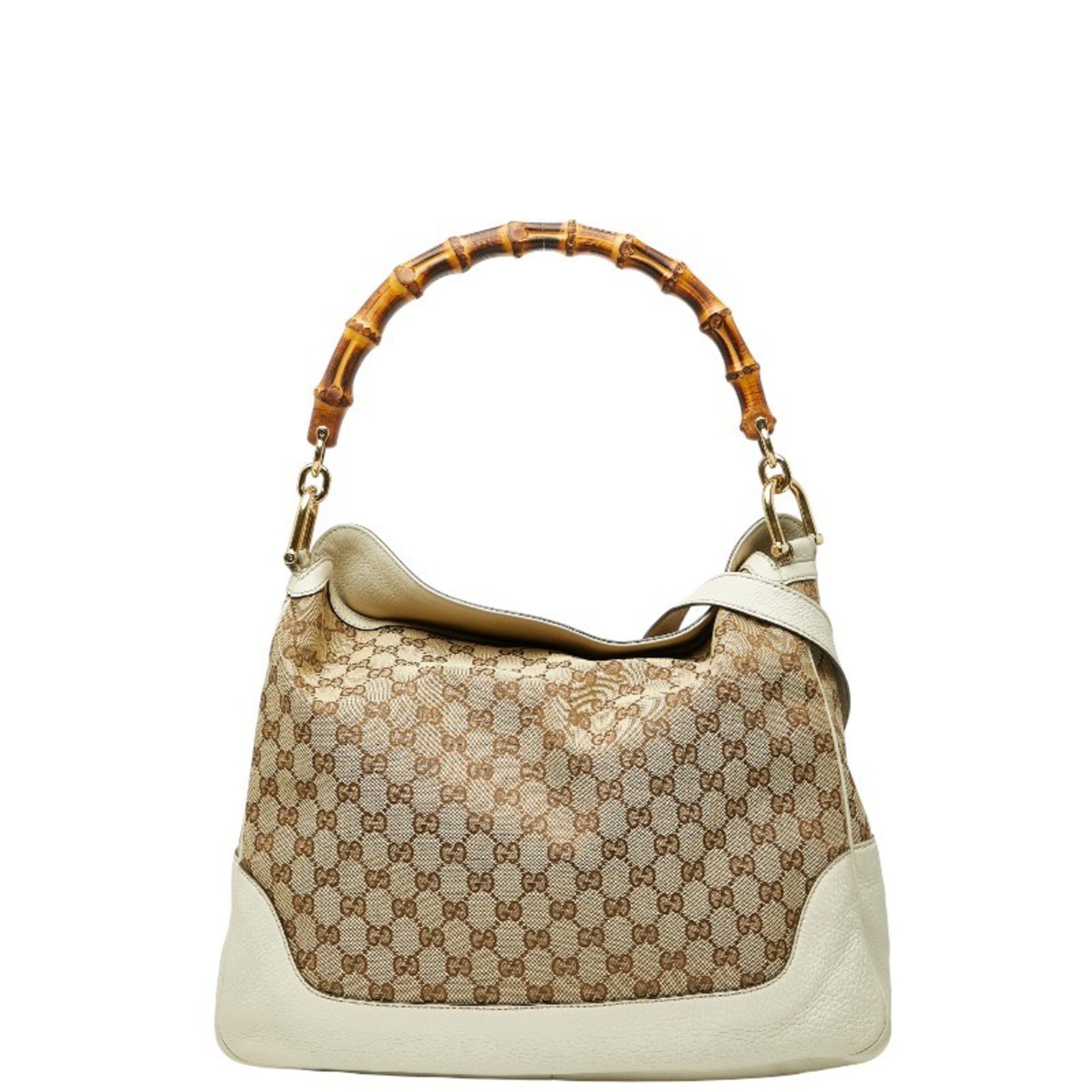 Gucci GG Canvas Bamboo Handbag/Shoulder Bag 2WAY 282315 Beige Ivory Leather Women’s GUCCI