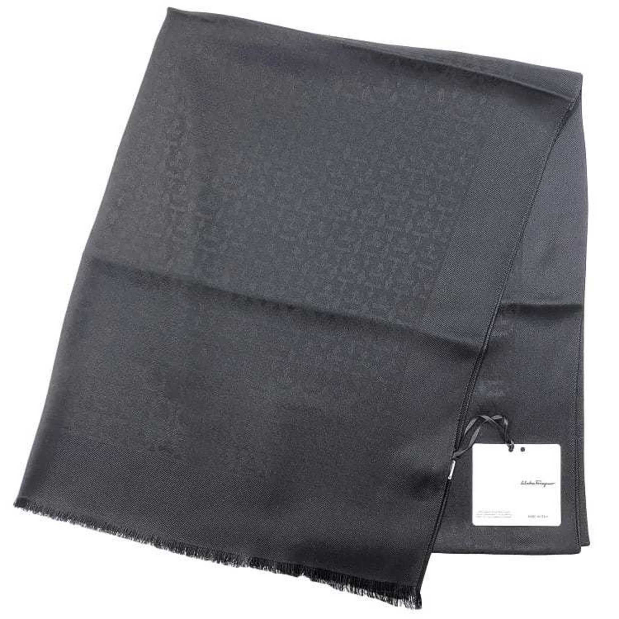 Salvatore Ferragamo scarf black Gancini 327987 002 ec-20458 silk long women’s