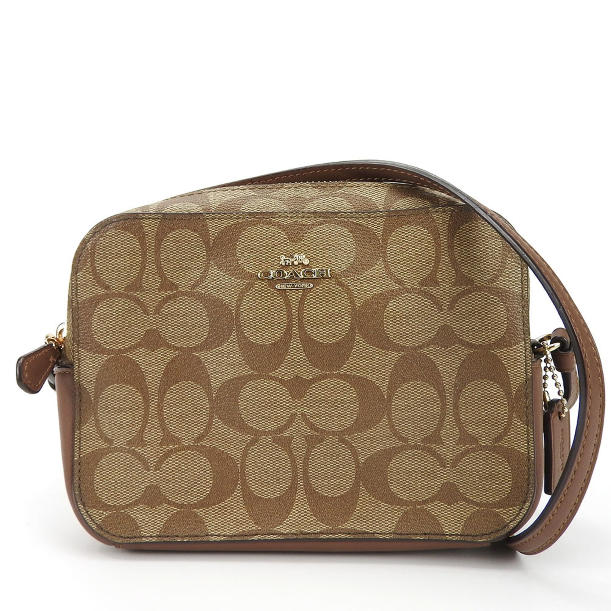 Coach 91677 Signature Coated Canvas and Leather Shoulder Bag in Brown, Mini Pochette, Women’s