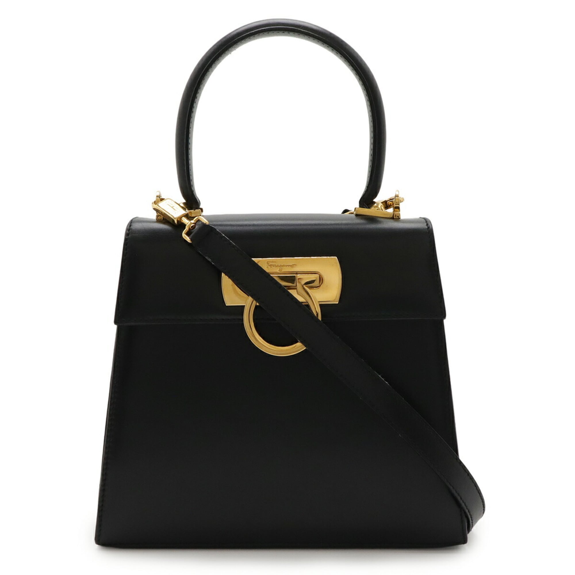 Salvatore Ferragamo Gancini handbag/shoulder bag in black leather