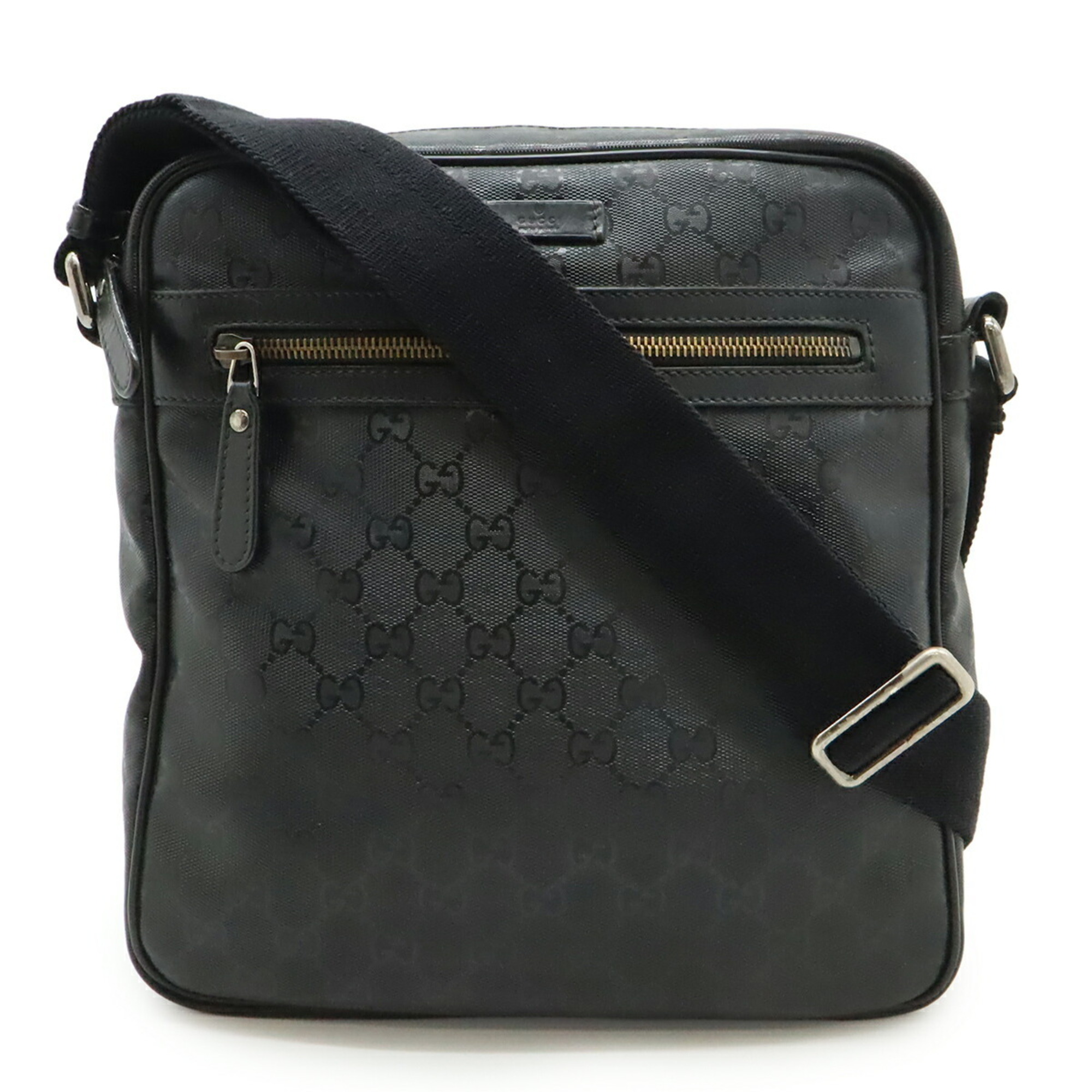 GUCCI GG Imprime Shoulder Bag Pochette PVC Leather Black 201448