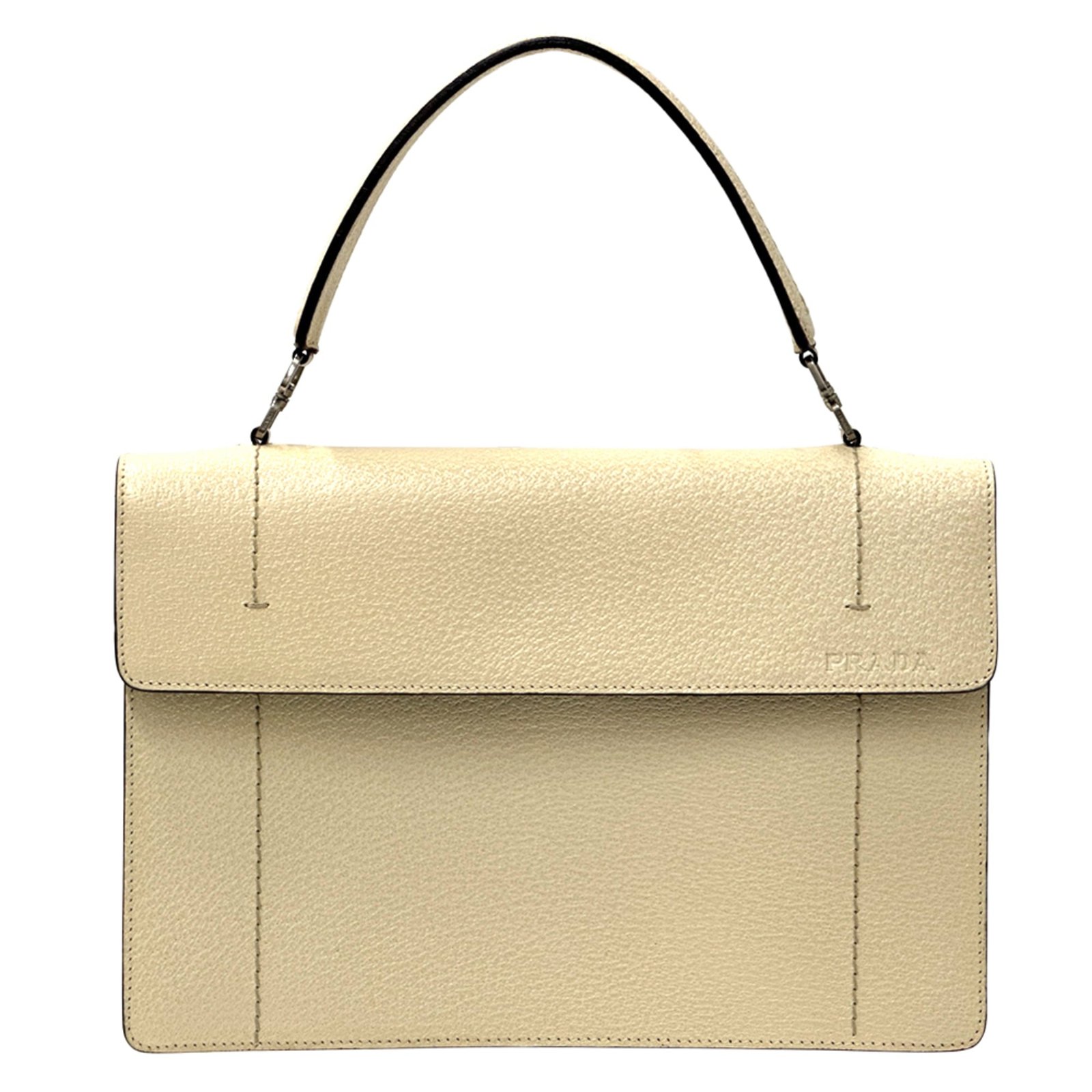 Prada PRADA Women’s Brand Handbag Leather Cream Simple Logo