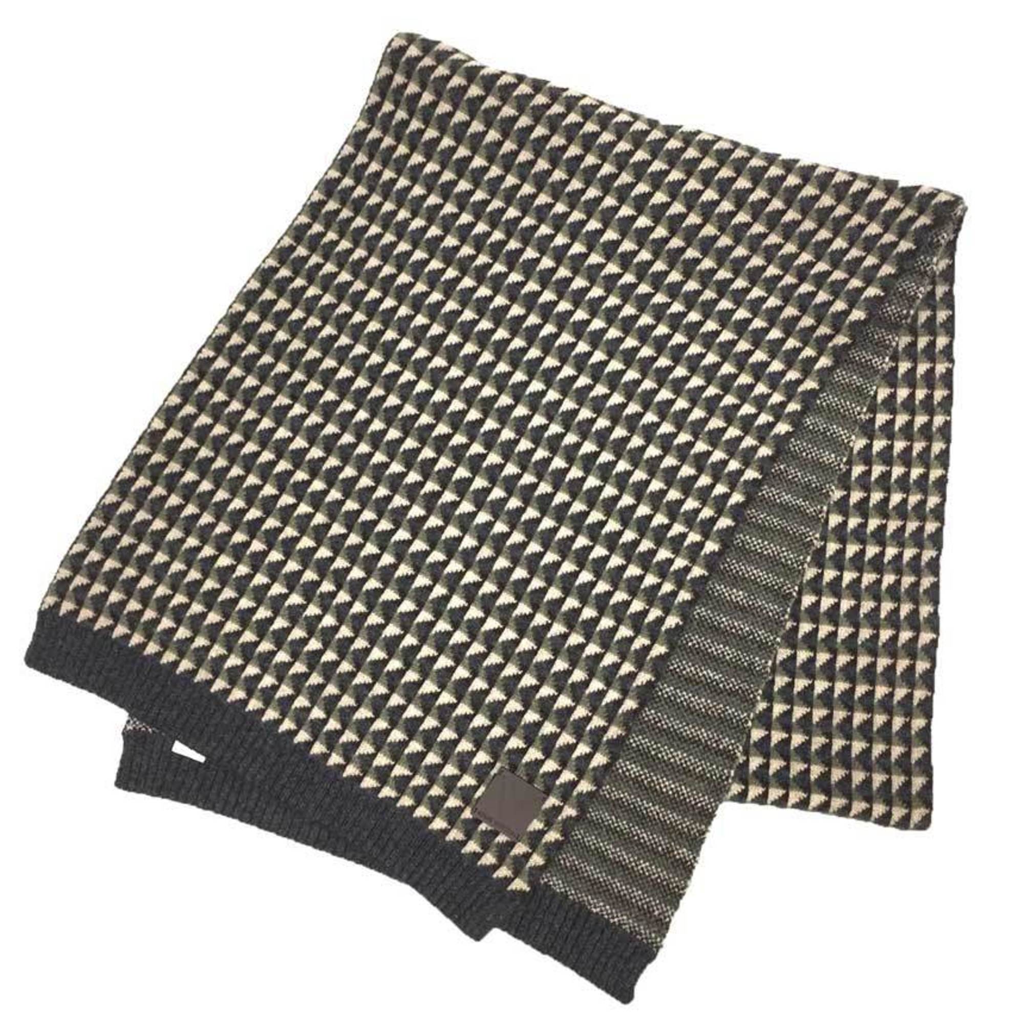 LOUIS VUITTON Muffler M75372 Geometric pattern x border Cashmere Khaki Gray Vuitton Men’s Stole Saved aq9426