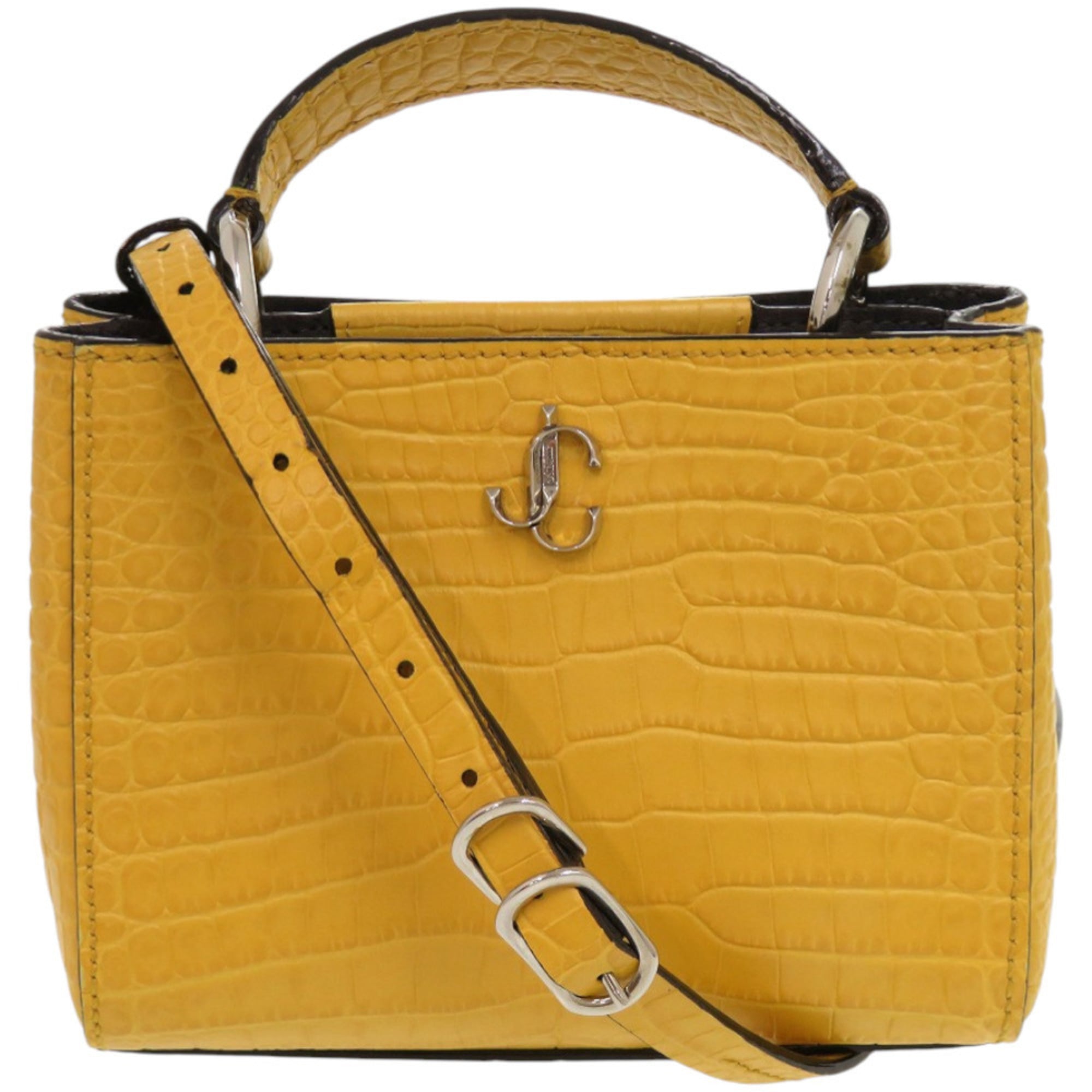 Jimmy Choo 2-Way Varenne Crocodile-Embossed Patent Leather Yellow Handbag 0542 JIMMY CHOO