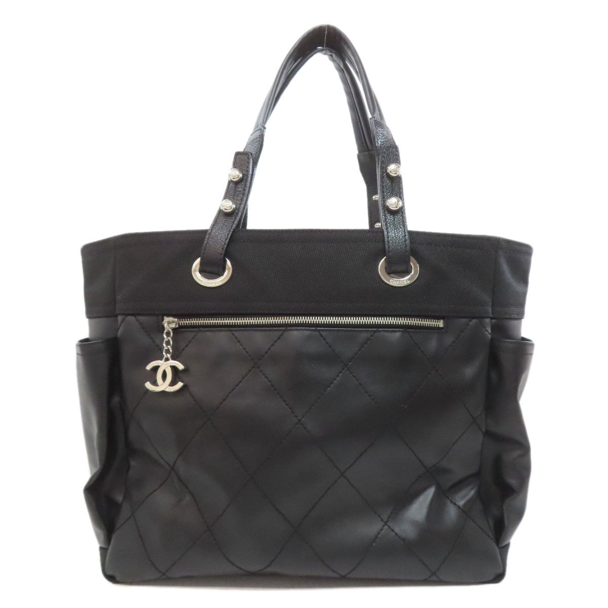 Chanel Paris-Biarritz silver hardware tote bag in calf leather for women