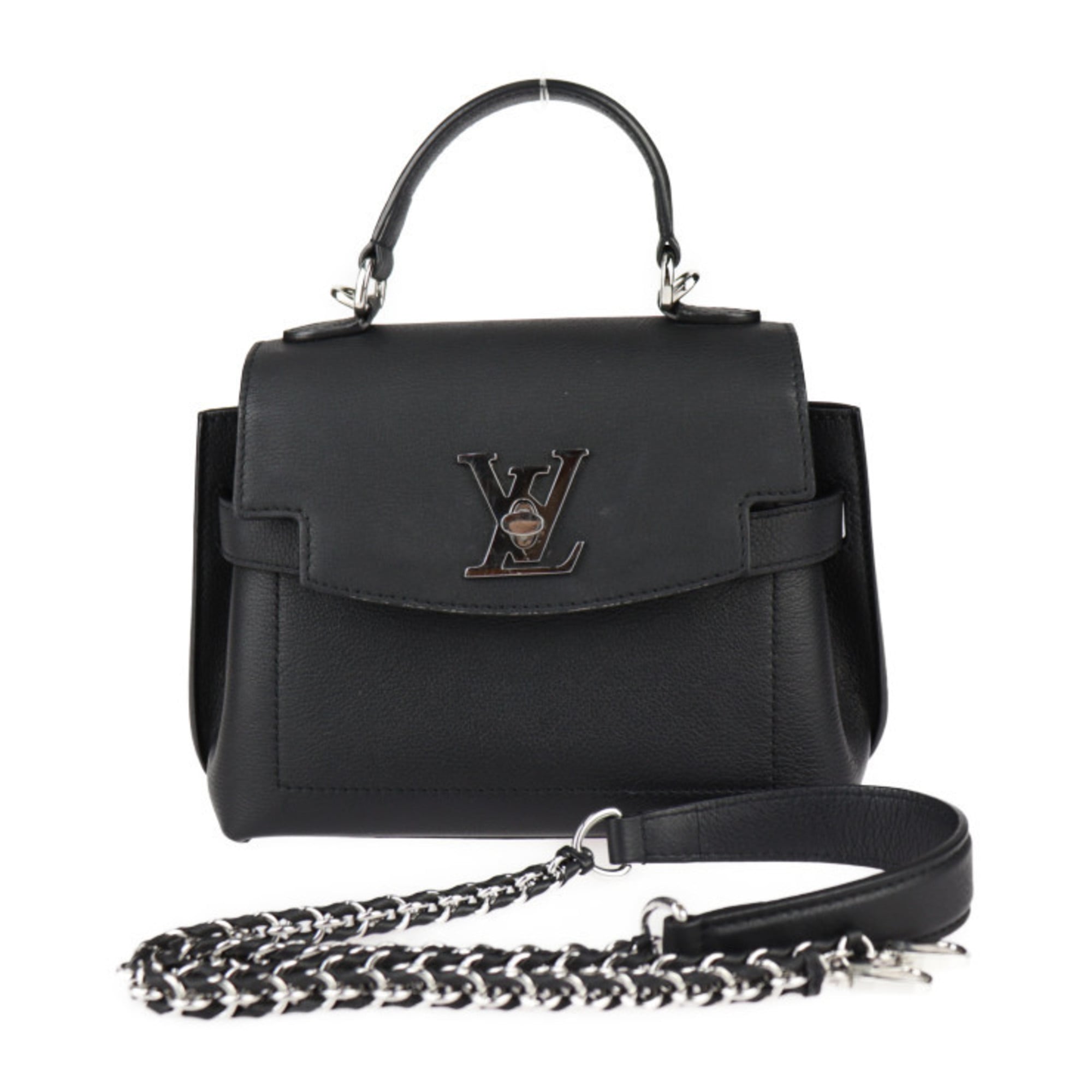 LOUIS VUITTON Louis Vuitton Lockme Ever Mini Handbag M20997 Grained Calf Leather Black Shoulder Bag Turnlock Chain R2418093012053