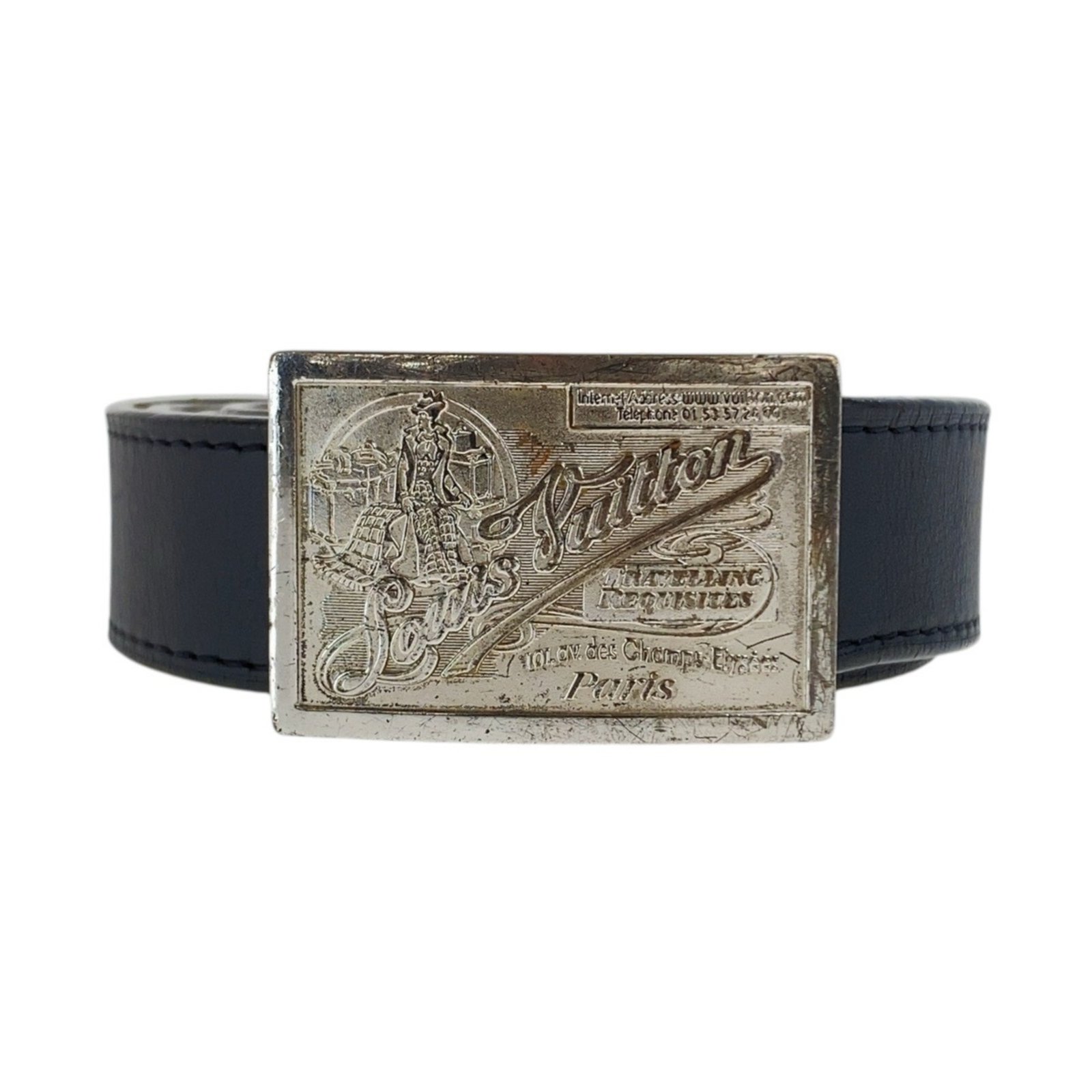 LOUIS VUITTON Men’s Santur Jeans, 100cm, 40 inches, Black with Silver Hardware, Leather and Metallic Belt, M6812