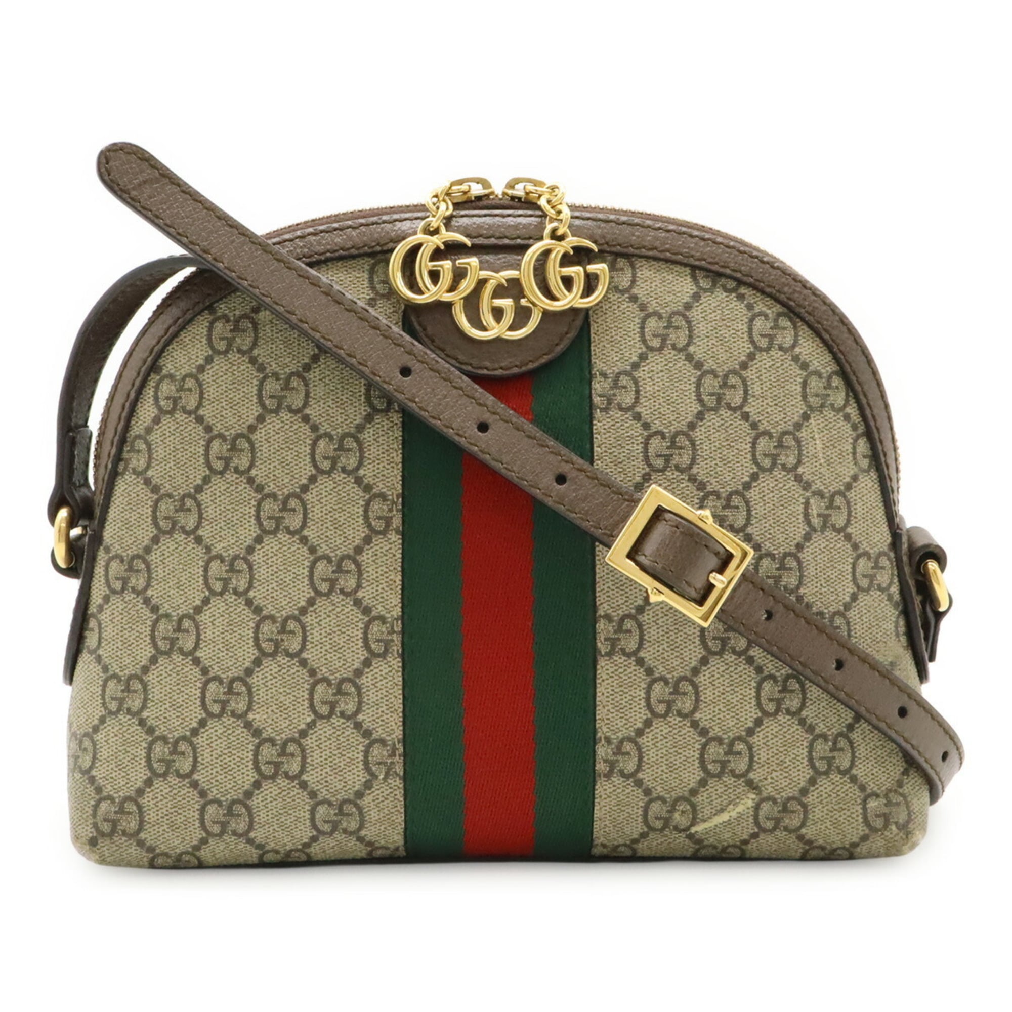 GUCCI Ophidia GG Supreme Sherry Line Small Shoulder Bag Pochette in PVC and Leather, Beige Mocha Brown, 499621