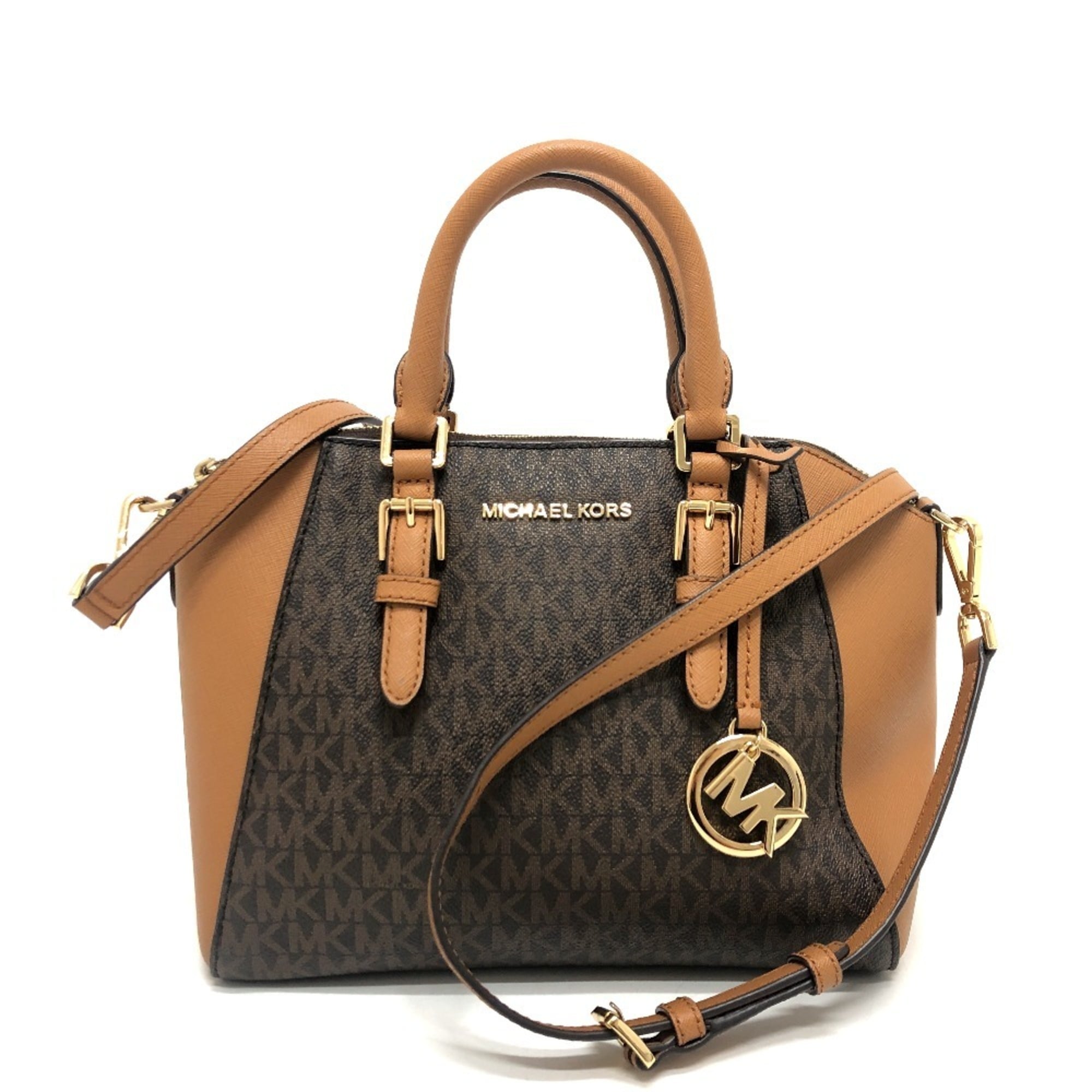 Michael Kors logo all-over pattern 2-way bag, shoulder handbag, women’s brown
