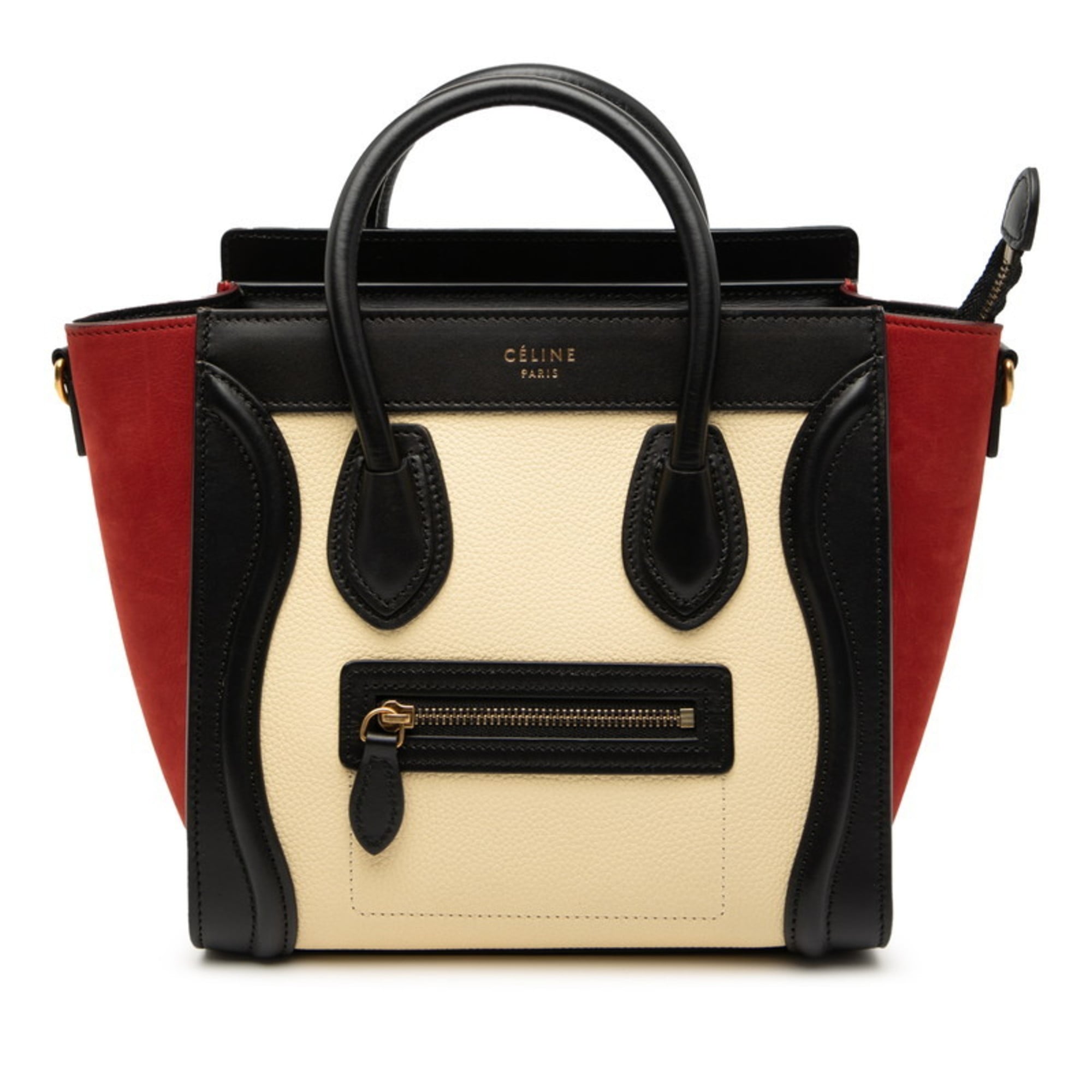 Celine Luggage Nano Shopper Tricolor Handbag in White and Multicolored Leather Nubuck for Women.