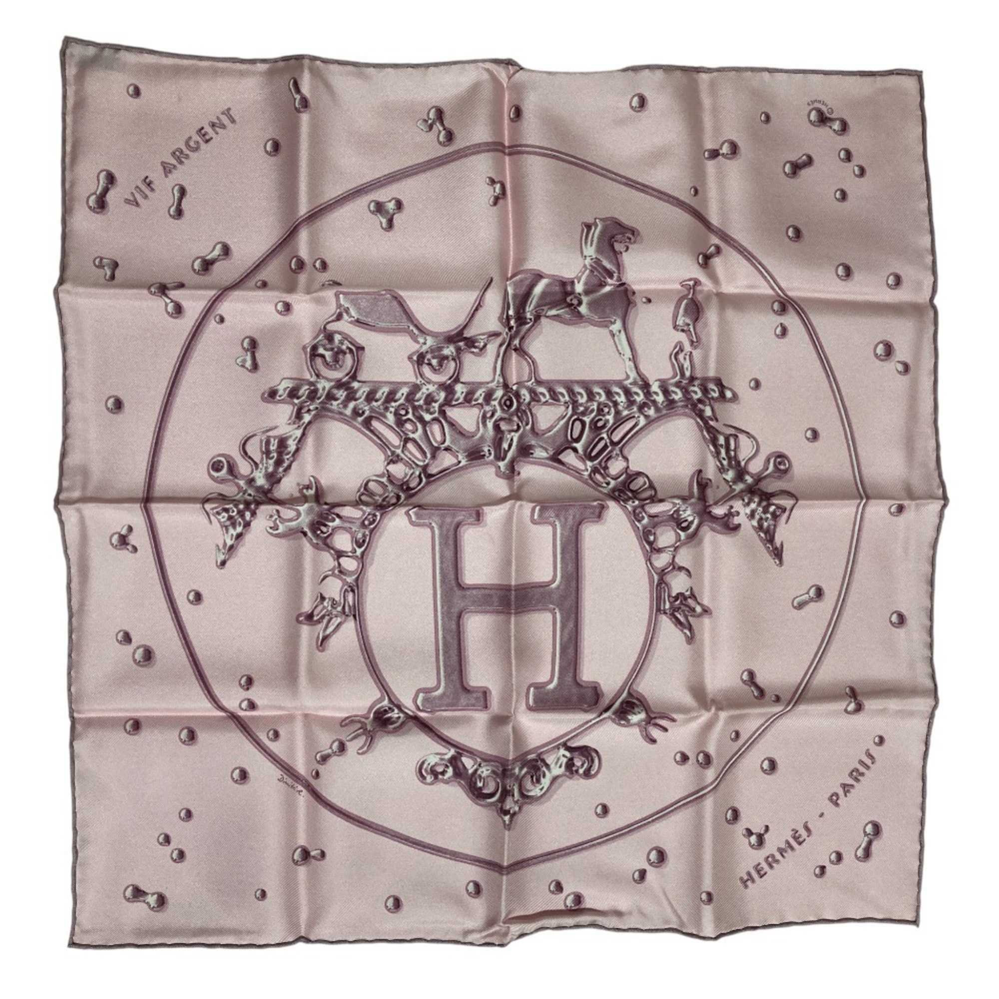 HERMES Petit CarrÃ© 45 Vif Argent Silver Drop Silk Scarf, Pink, Women’s
