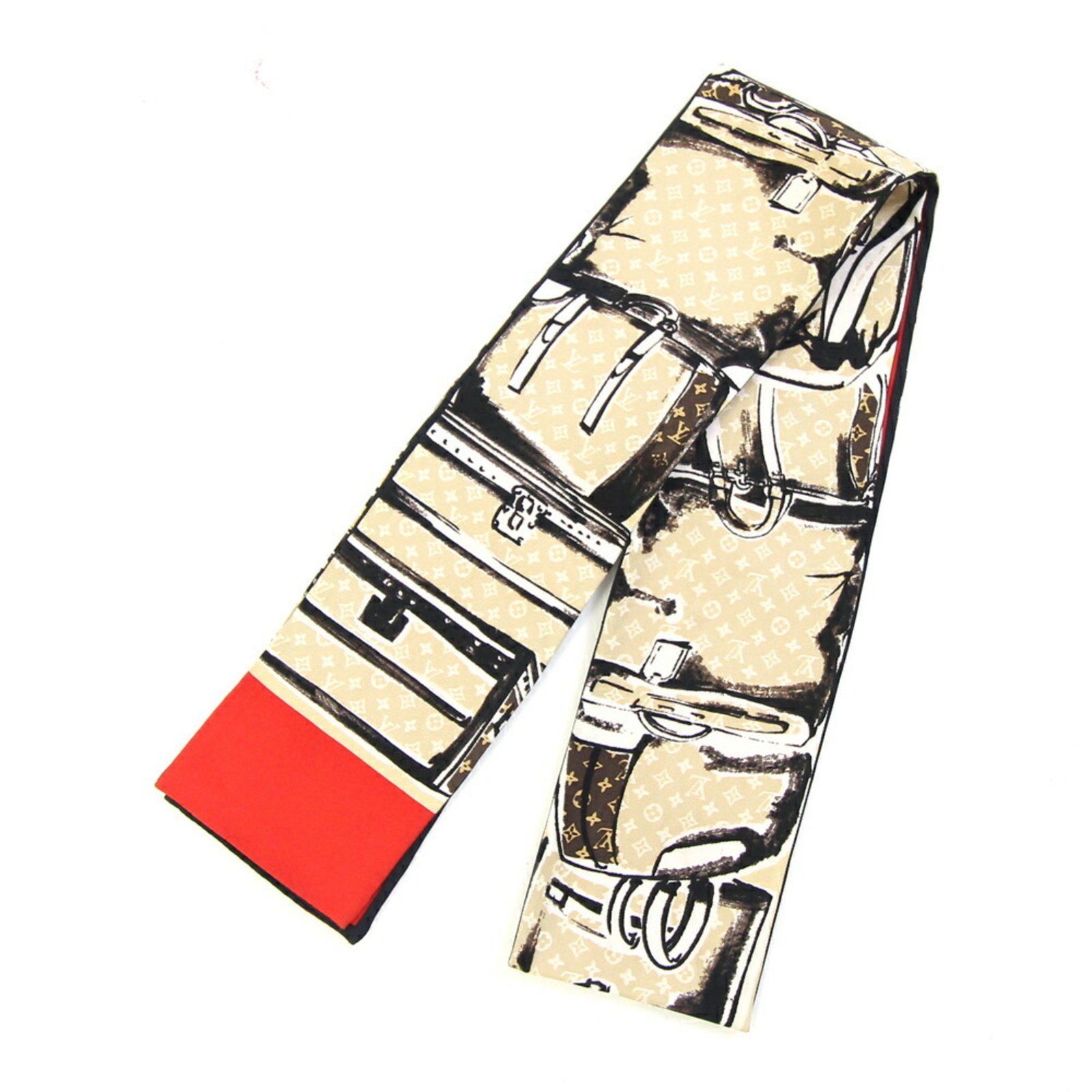 Louis Vuitton Scarf/Muffler Bandeau Trunk M73964 Beige/Red 100% Silk Ribbon Scarf Bag Monogram Women’s LOUIS VUITTON