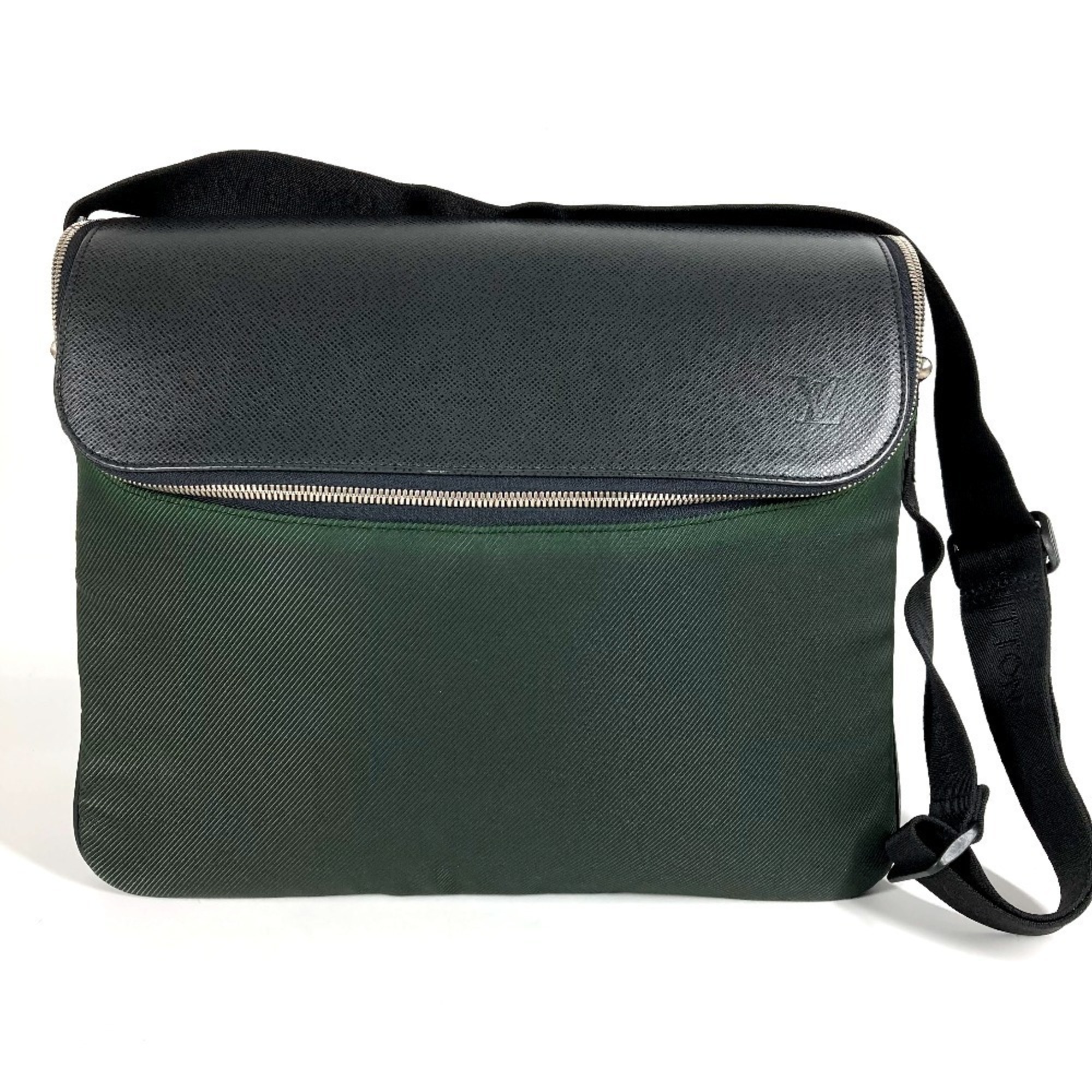 LOUIS VUITTON M30862 Taiga Taimir Shoulder Bag, Leather and Nylon, Men’s, Ardoise Khaki