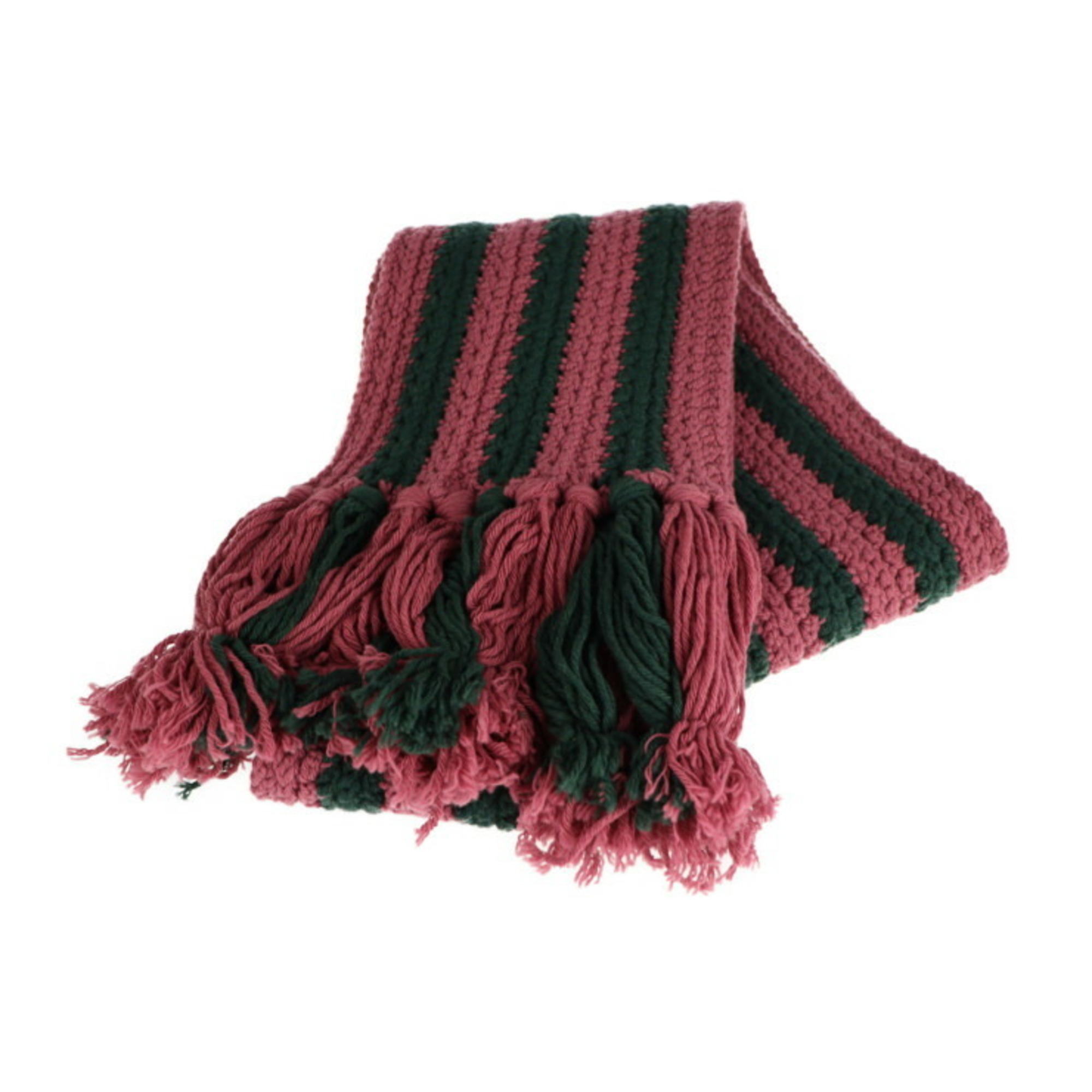 GUCCI Scarf/Shawl 486216 Wool Cashmere Nylon Pink Green Cable Knit Stripe Long 2103033007128R1
