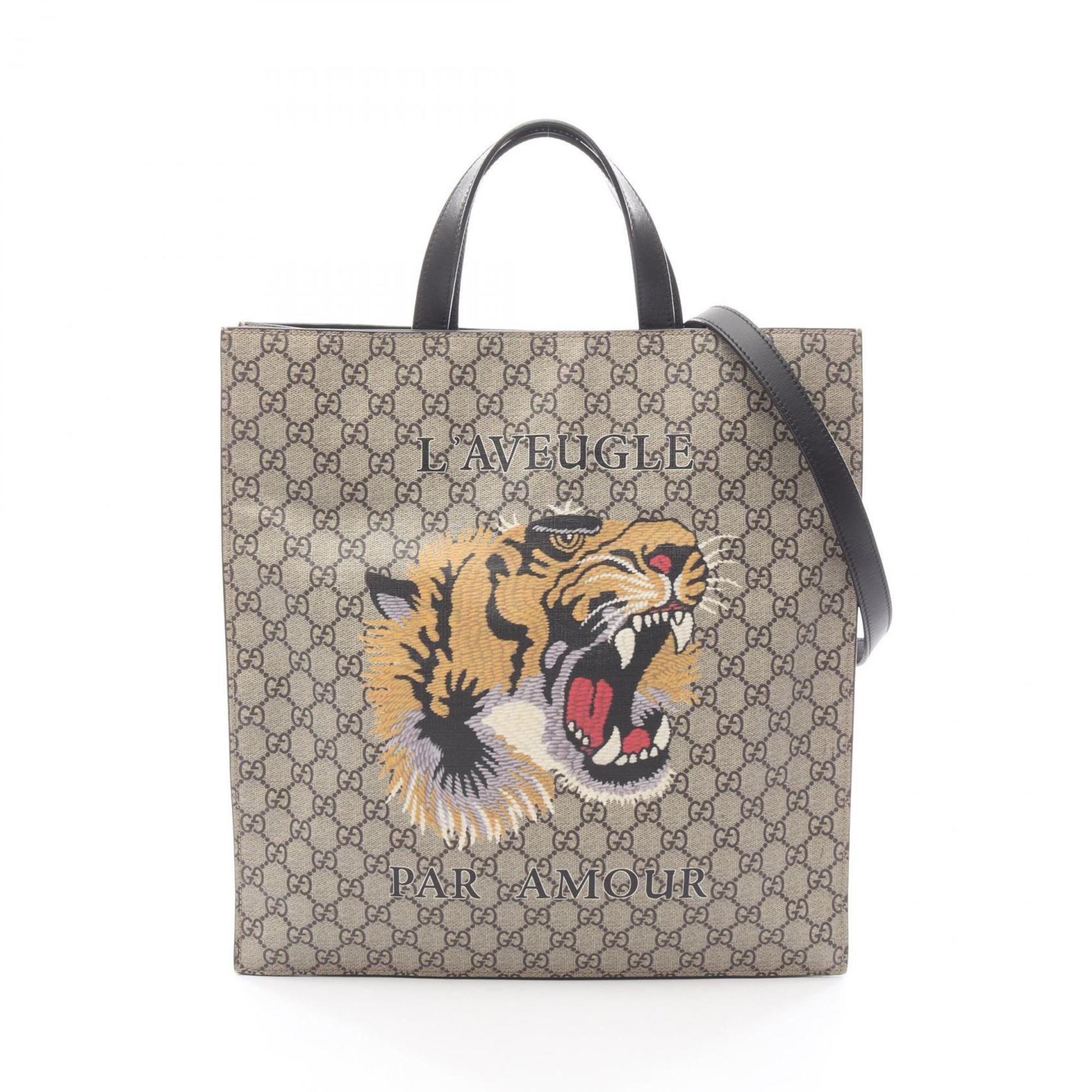 Gucci GG Supreme Tiger Tote Bag, Coated Canvas and Leather, Beige Multicolor, Men’s Women’s, 450950