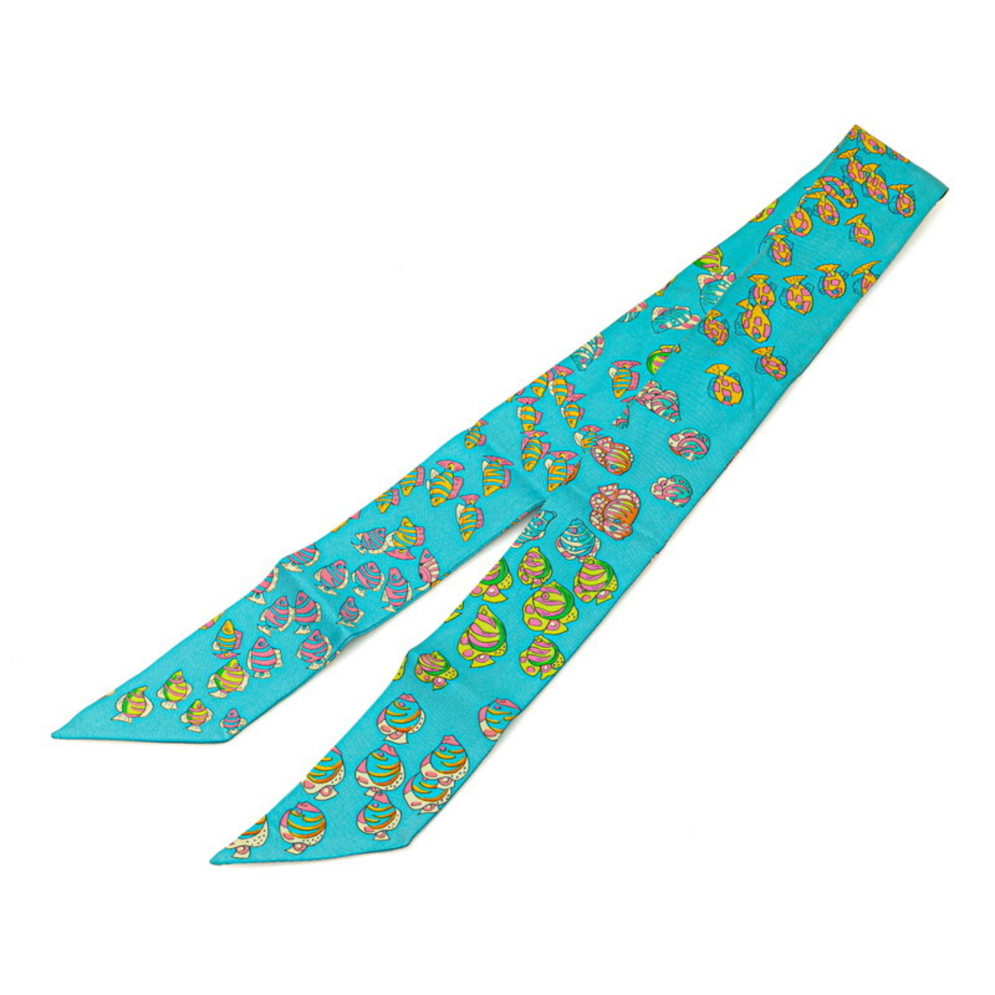 Hermes HermÃ¨s Twilly “RENCONTRE OCEANE” Scarf, Blue Multicolor Silk, Women’s