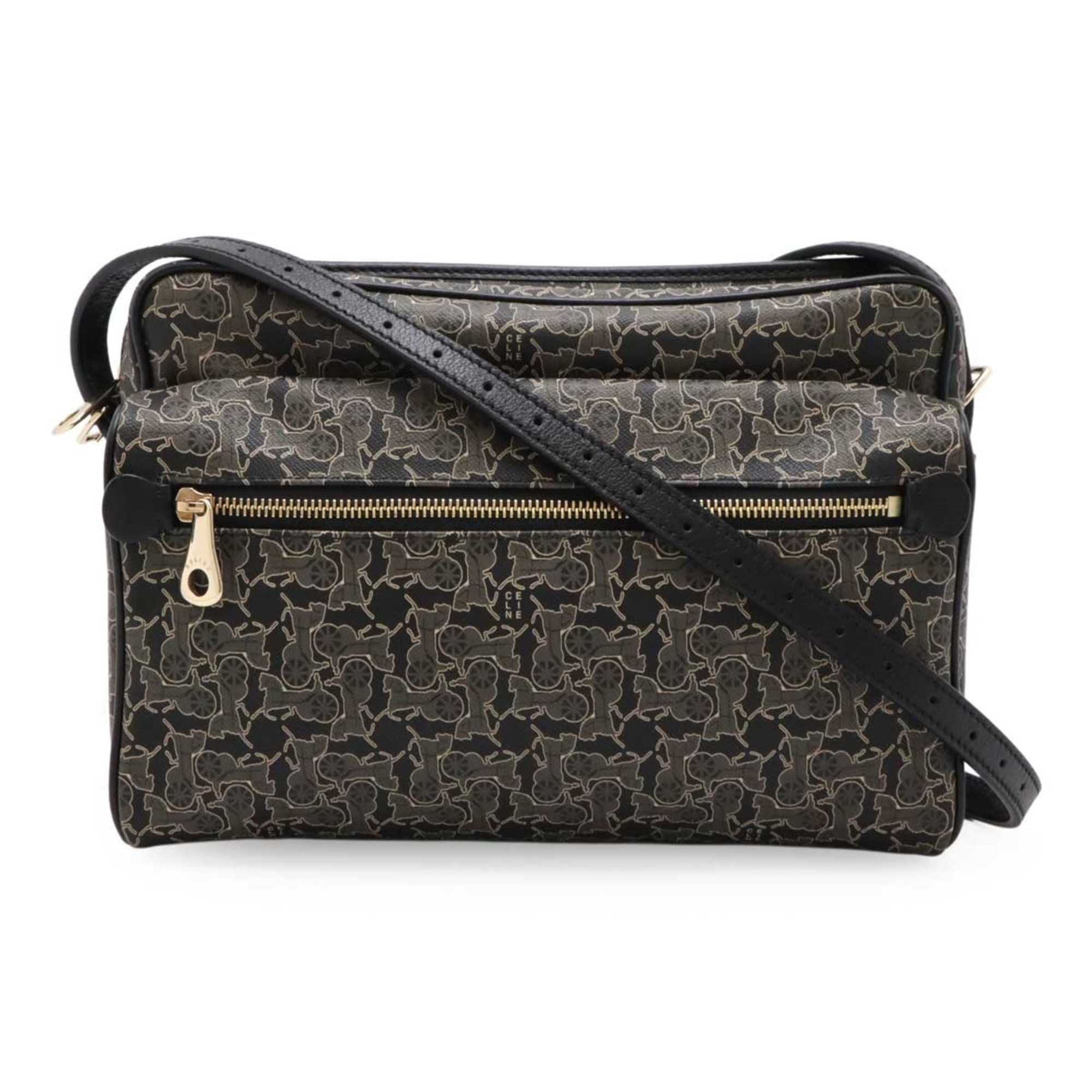 CELINE Sulky Shoulder Bag PVC Leather Black Grey