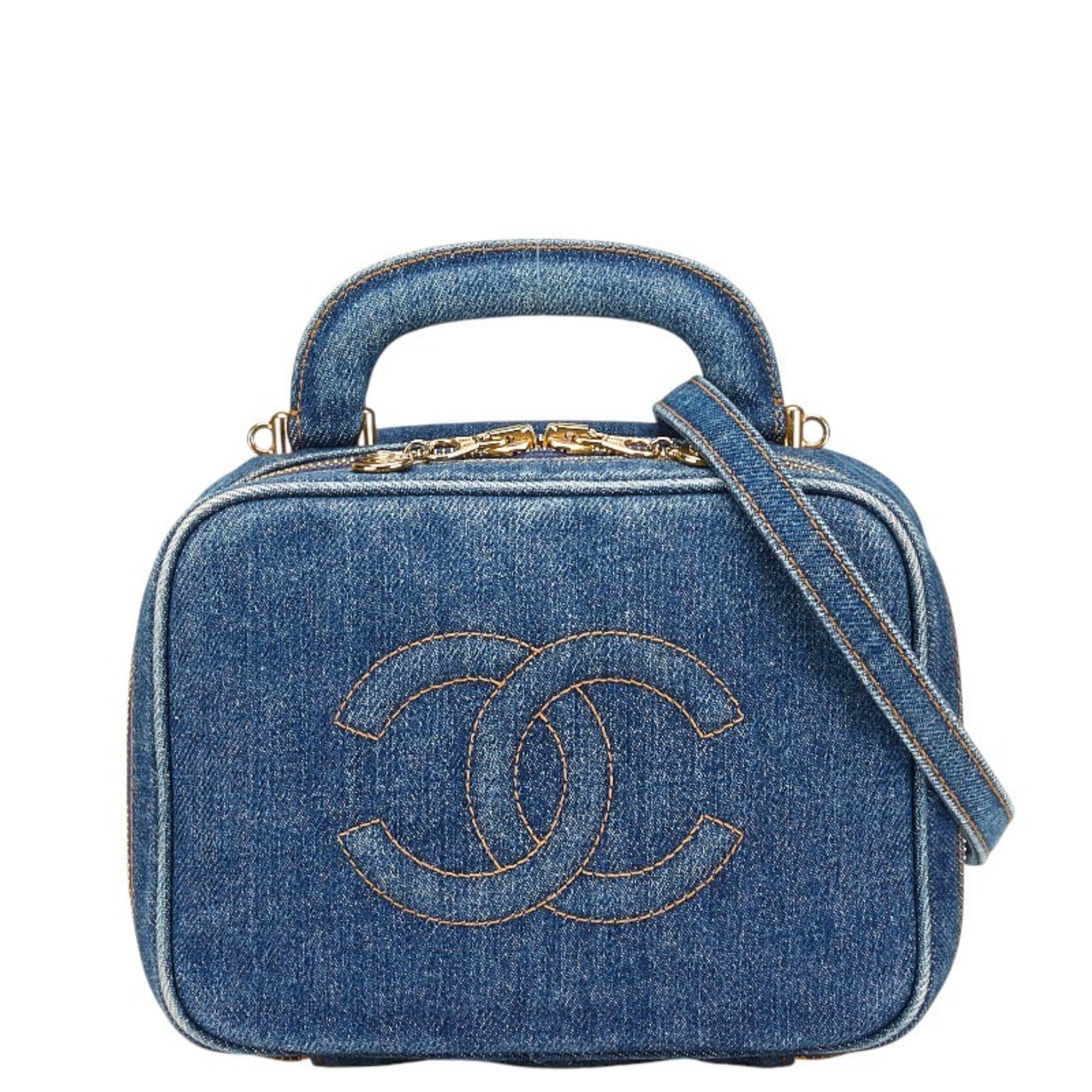 Chanel Coco Mark Vanity Bag Shoulder 2-Way Indigo Blue Denim Women’s CHANEL